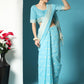Vishnu Weaves Women's Sky Blue Lucknowi Cotton Chikankari Woven Saree with Blouse - Swadesiicart