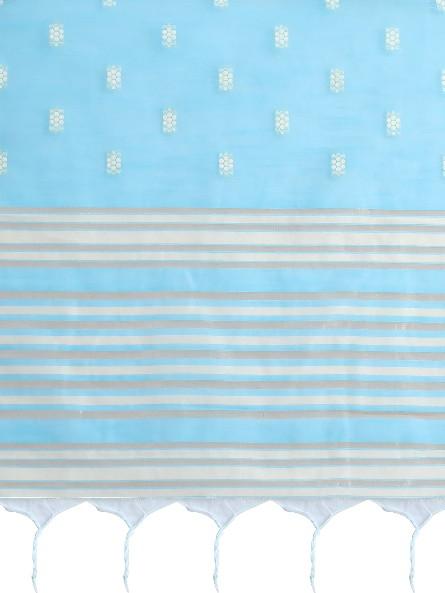 Vishnu Weaves Women's Sky Blue Lucknowi Cotton Chikankari Woven Saree with Blouse - Swadesiicart