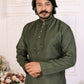 Anaita Mehndi Silk Straight Kurta With Neck Mirror Work