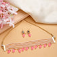 NVR Women's Pink Artificial Beads Layered Necklace with Drop Earring - Swadesiicart