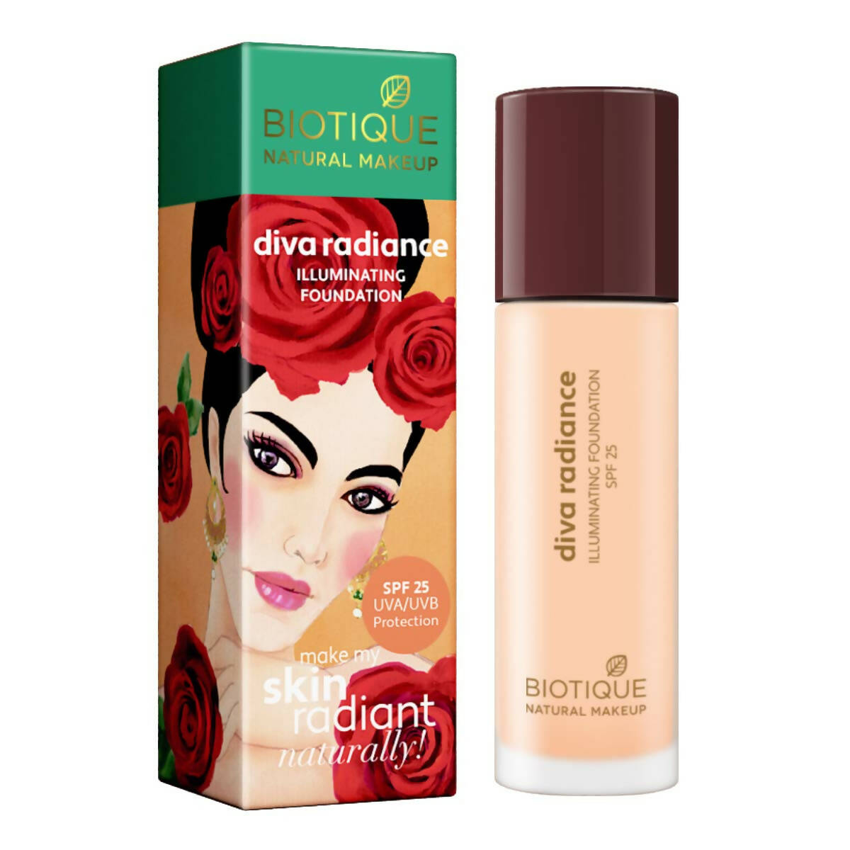Biotique Natural Makeup Diva Radiance Illuminating Foundation-Creamy Oatmeal | Swadesiicart