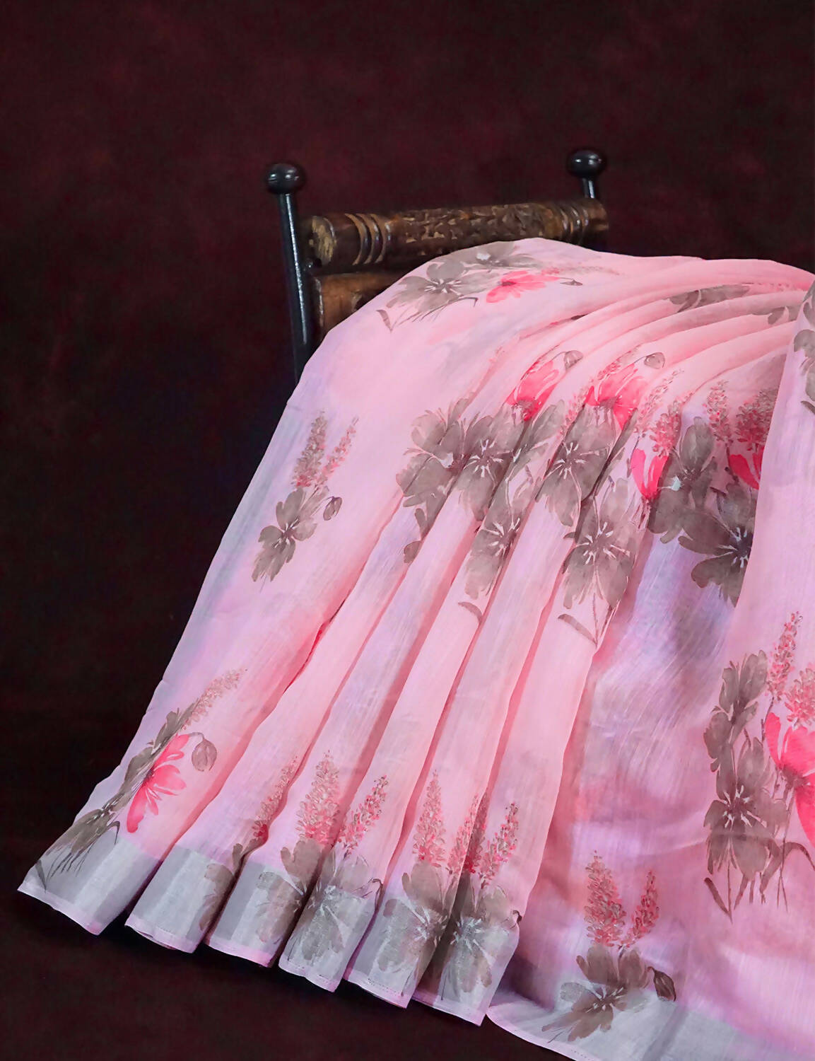 Vibrant Combination Of Baby Pink With Floral Design Semi Chanderi Saree By Gayathri Reddy Designer Studio | Swadesiicart