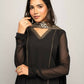 FIORRA Women's Black Creap A-Line Kurta Pant With Dupatta - Swadesiicart