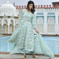 Vaasva Women's Sky Blue Cotton Anarkali Set With Solid Pant And Embroidered Dupatta | Swadesiicart