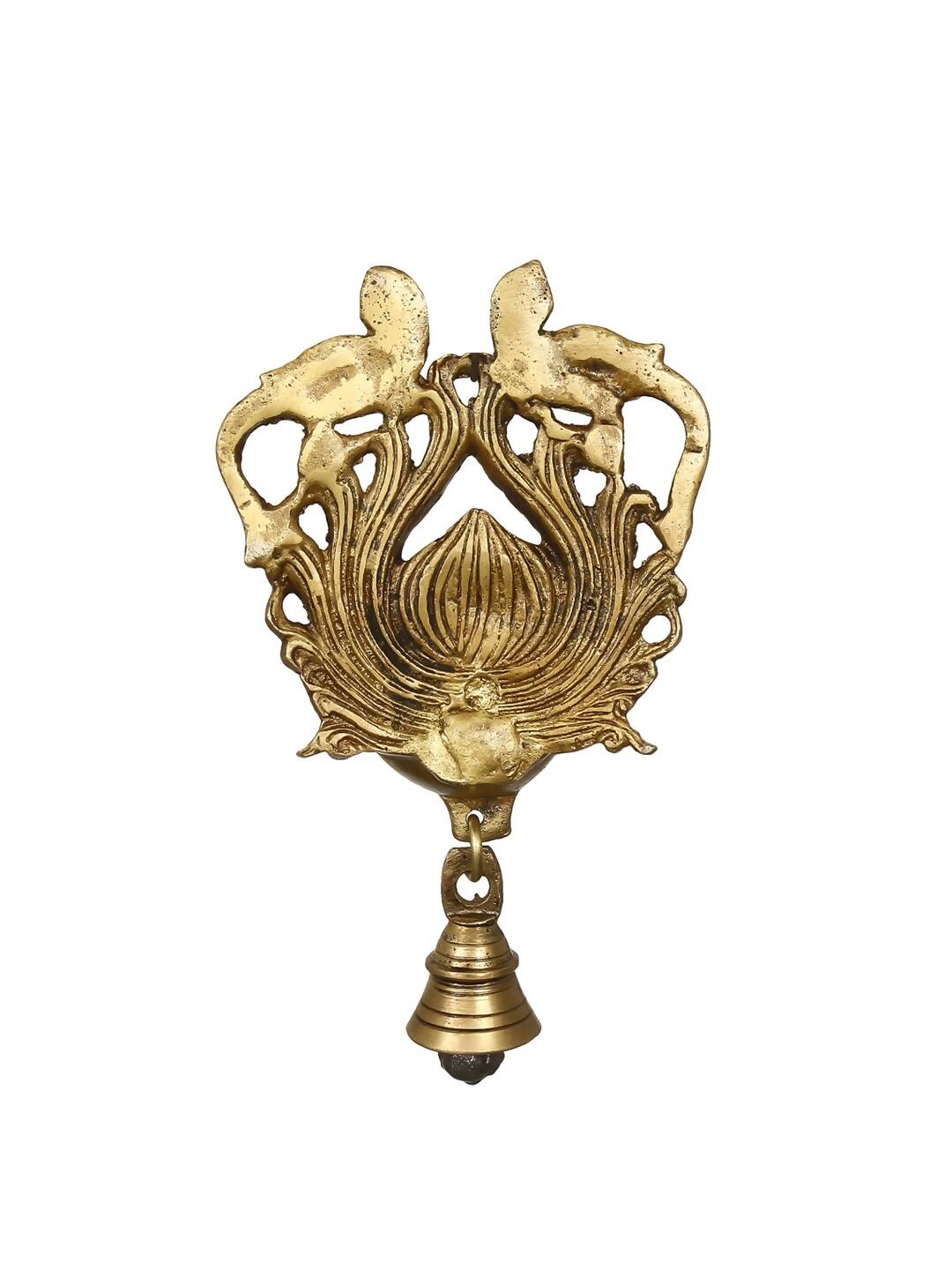 eCraftIndia Gold-Toned Handcrafted Antique Finish Diya with Bells Decorative Wall Hanging Showpiece | Swadesiicart