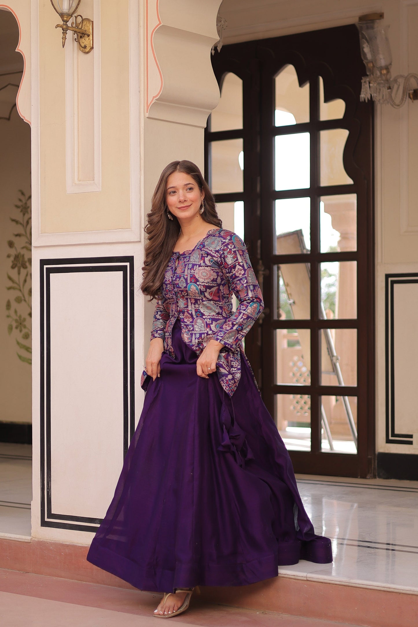 Lorenvalley Fashion Purple Pure Simmer Vichitra Kali Pattern with Canvas Patta Lehenga Choli | Swadesiicart