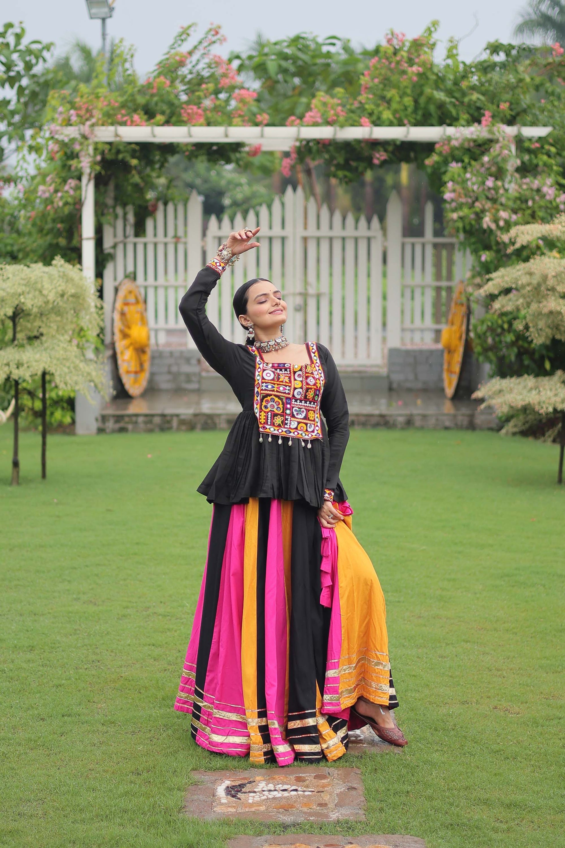Lorenvalley Fashion Multicolor Rayon with Attractive Gota-Patti Lace Lehenga Choli | Swadesiicart