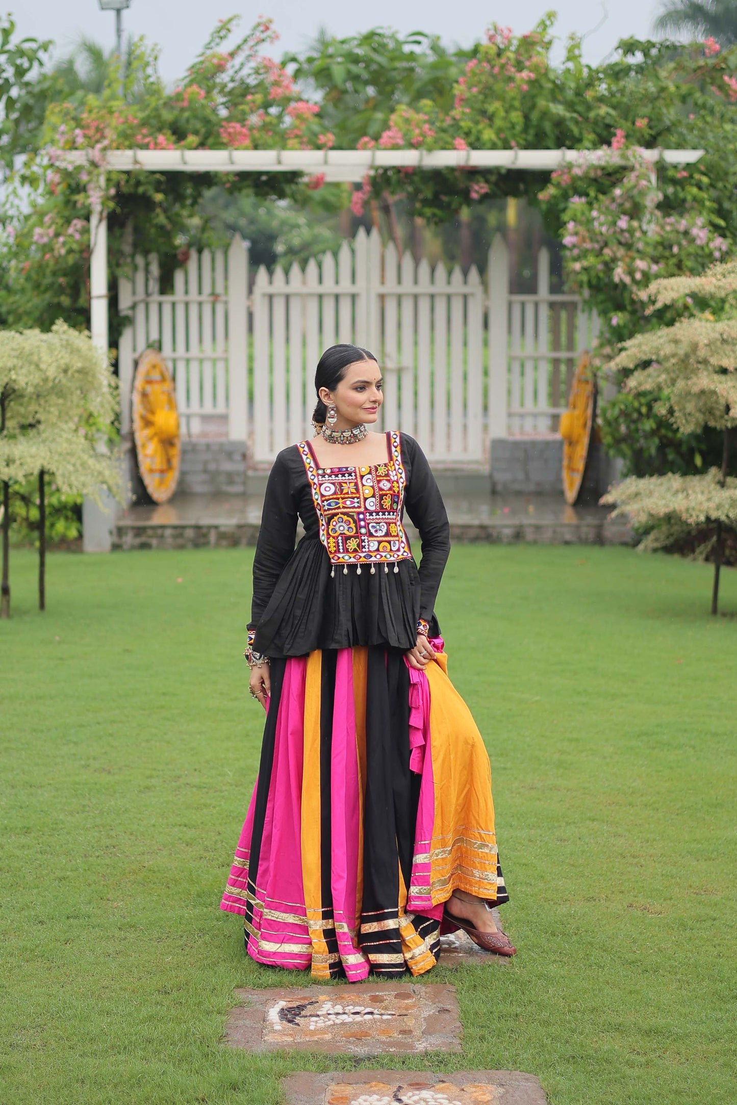 Lorenvalley Fashion Multicolor Rayon with Attractive Gota-Patti Lace Lehenga Choli | Swadesiicart