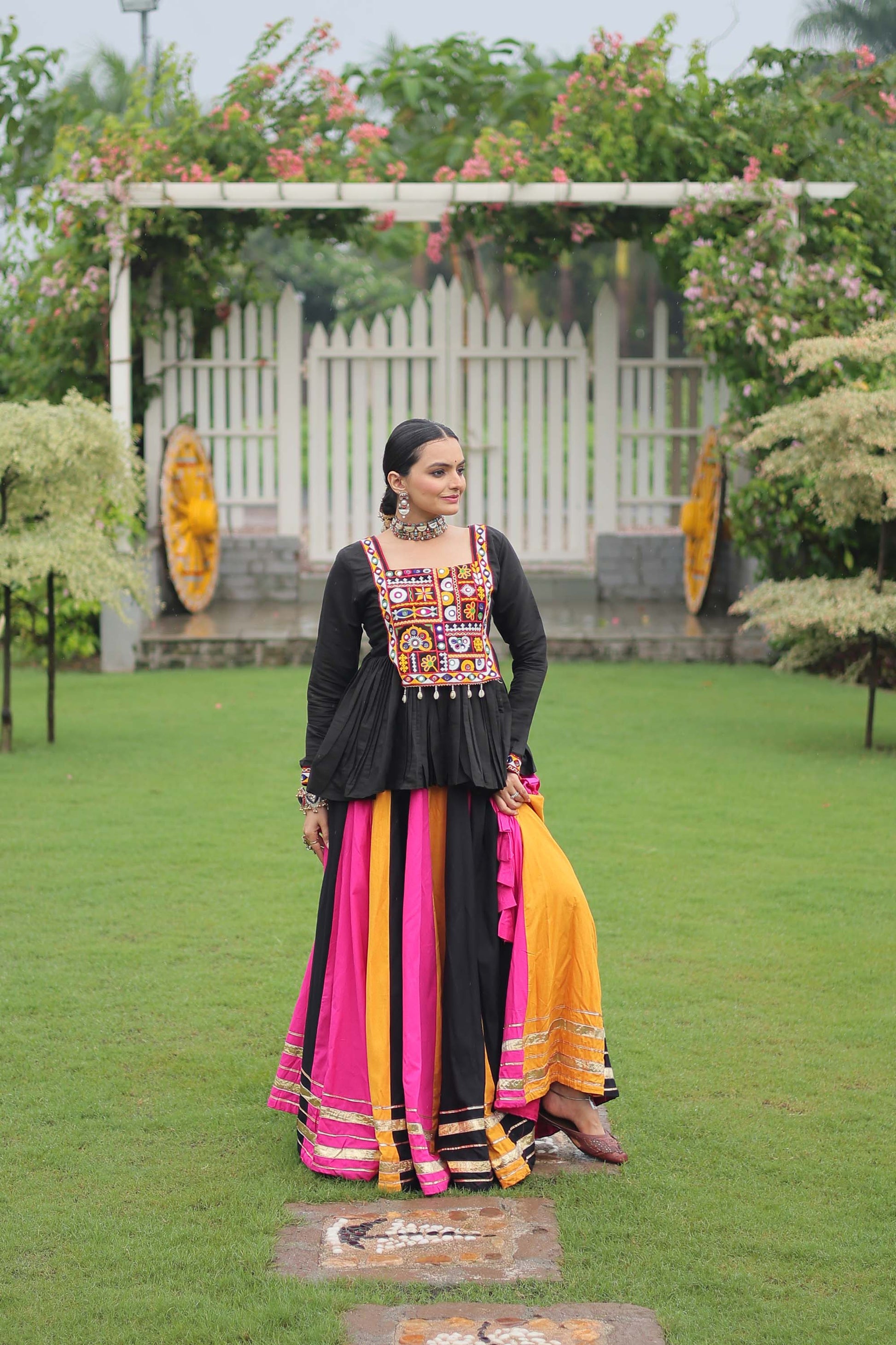 Lorenvalley Fashion Multicolor Rayon with Attractive Gota-Patti Lace Lehenga Choli | Swadesiicart
