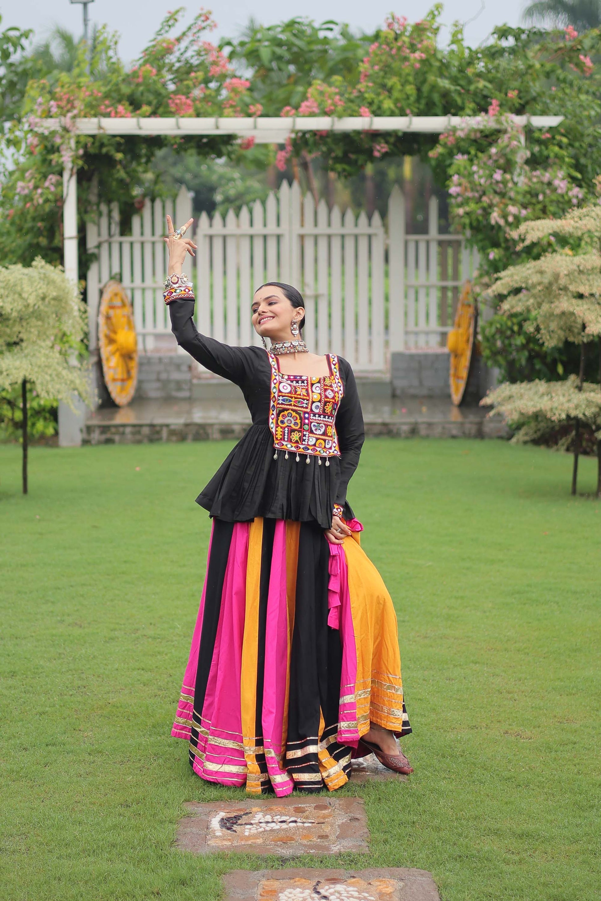 Lorenvalley Fashion Multicolor Rayon with Attractive Gota-Patti Lace Lehenga Choli | Swadesiicart