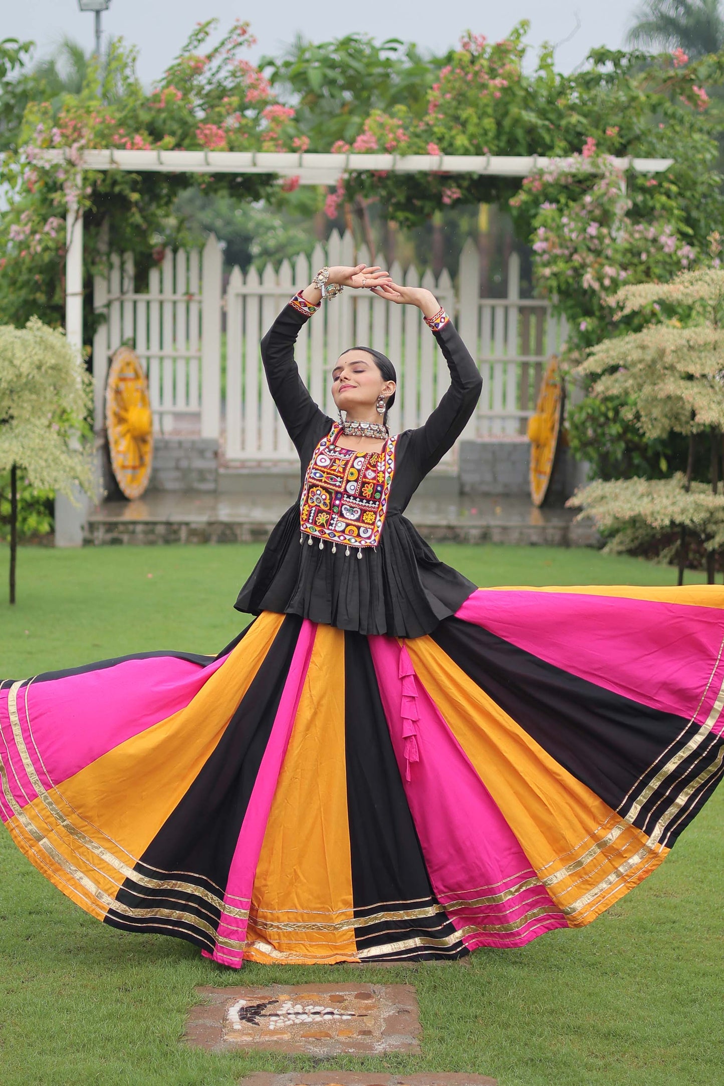 Lorenvalley Fashion Multicolor Rayon with Attractive Gota-Patti Lace Lehenga Choli | Swadesiicart