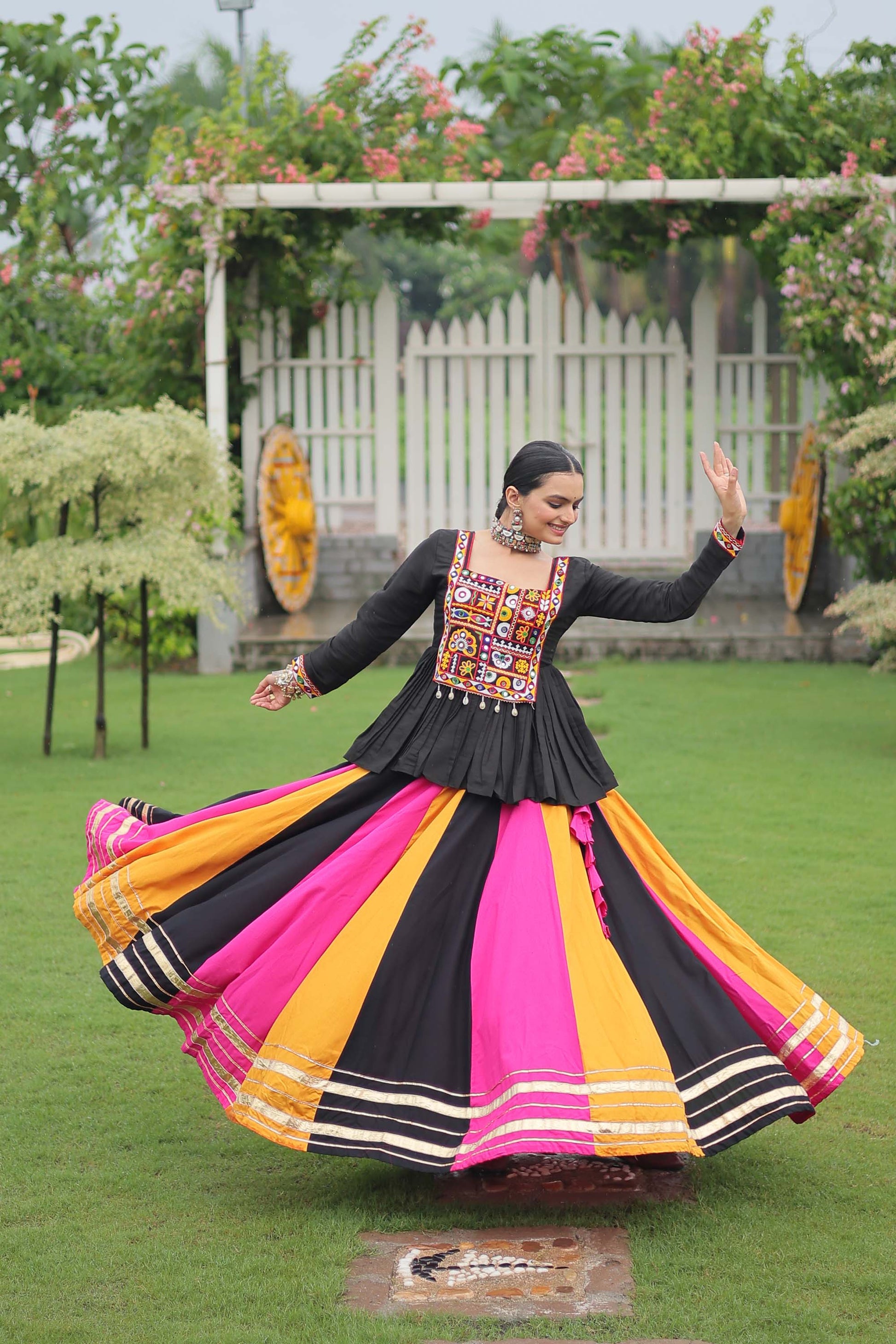 Lorenvalley Fashion Multicolor Rayon with Attractive Gota-Patti Lace Lehenga Choli | Swadesiicart
