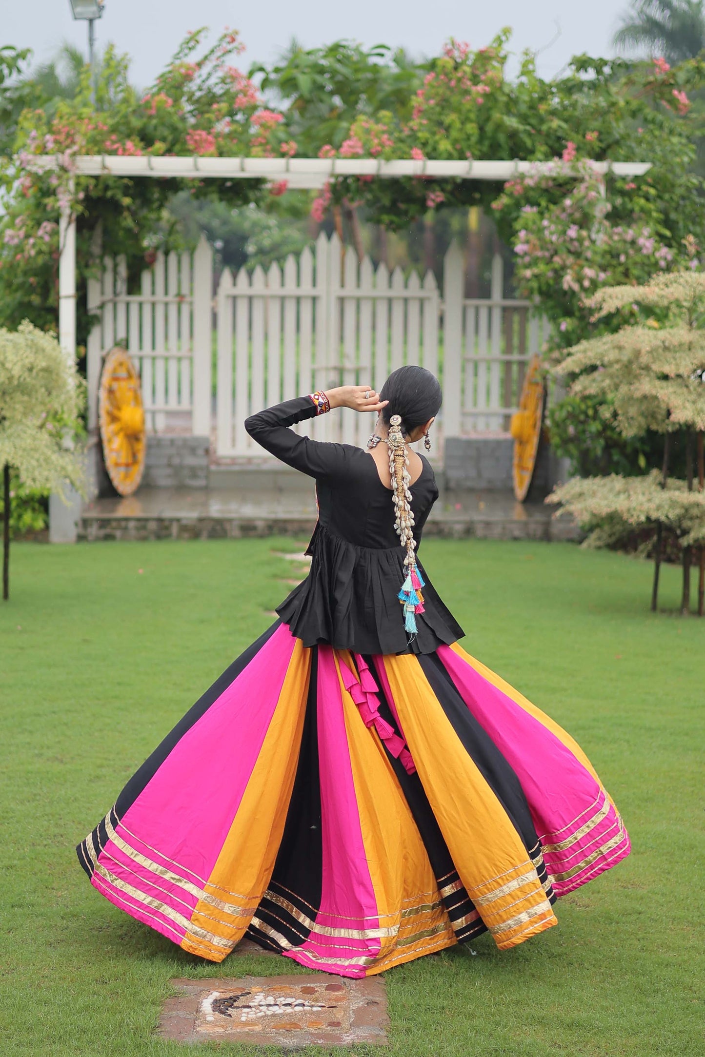 Lorenvalley Fashion Multicolor Rayon with Attractive Gota-Patti Lace Lehenga Choli | Swadesiicart
