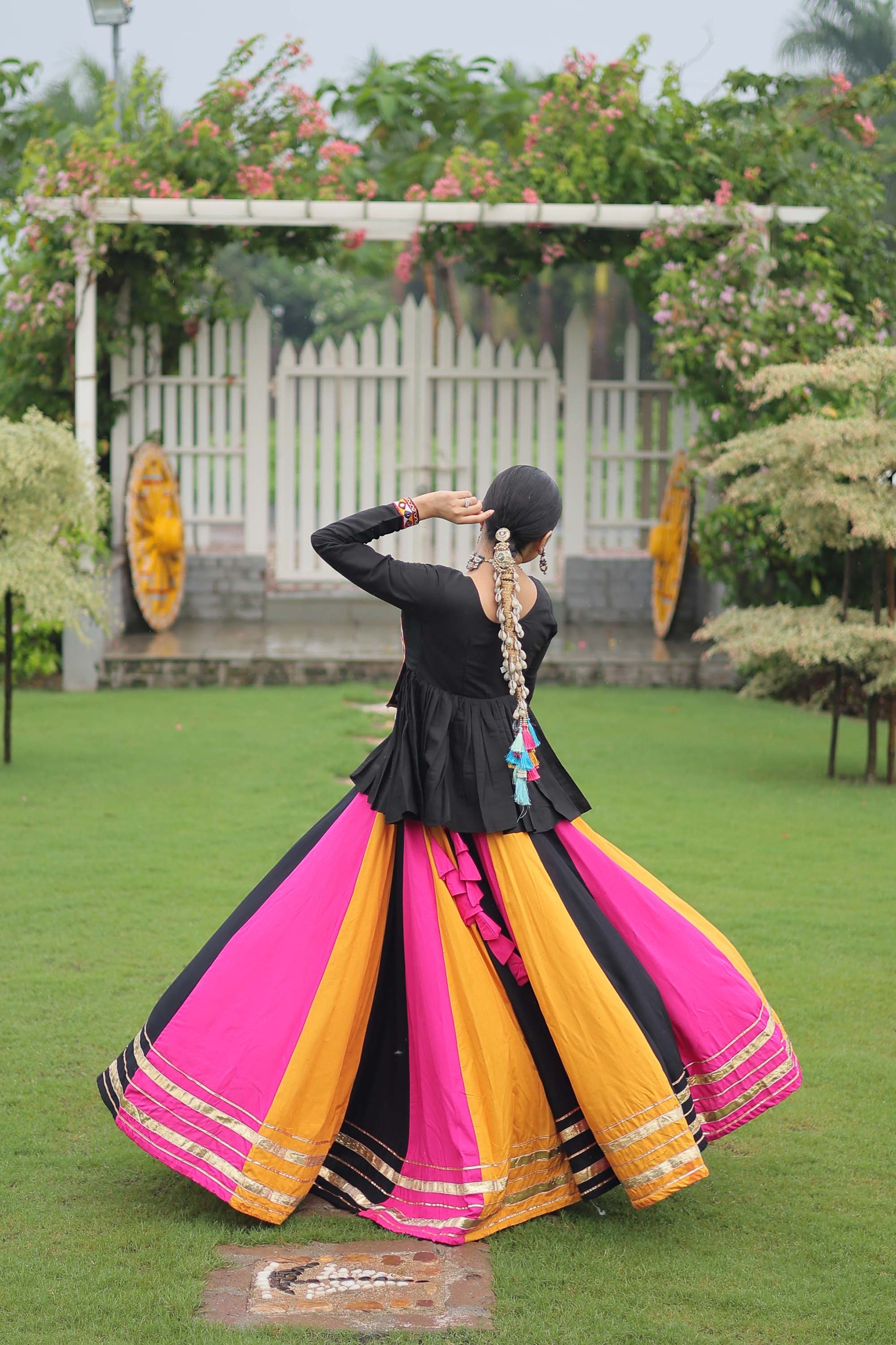 Lorenvalley Fashion Multicolor Rayon with Attractive Gota-Patti Lace Lehenga Choli | Swadesiicart