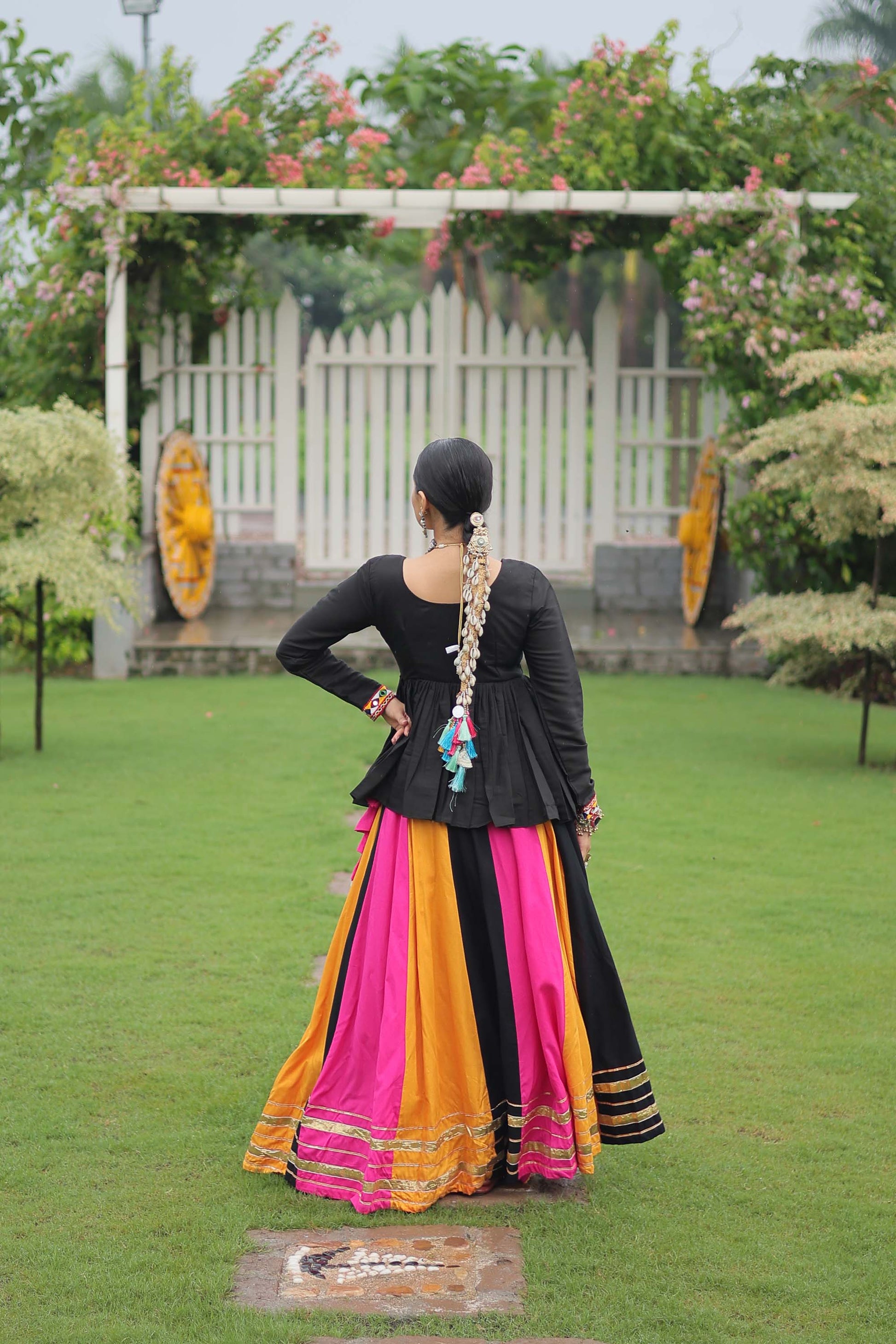 Lorenvalley Fashion Multicolor Rayon with Attractive Gota-Patti Lace Lehenga Choli | Swadesiicart