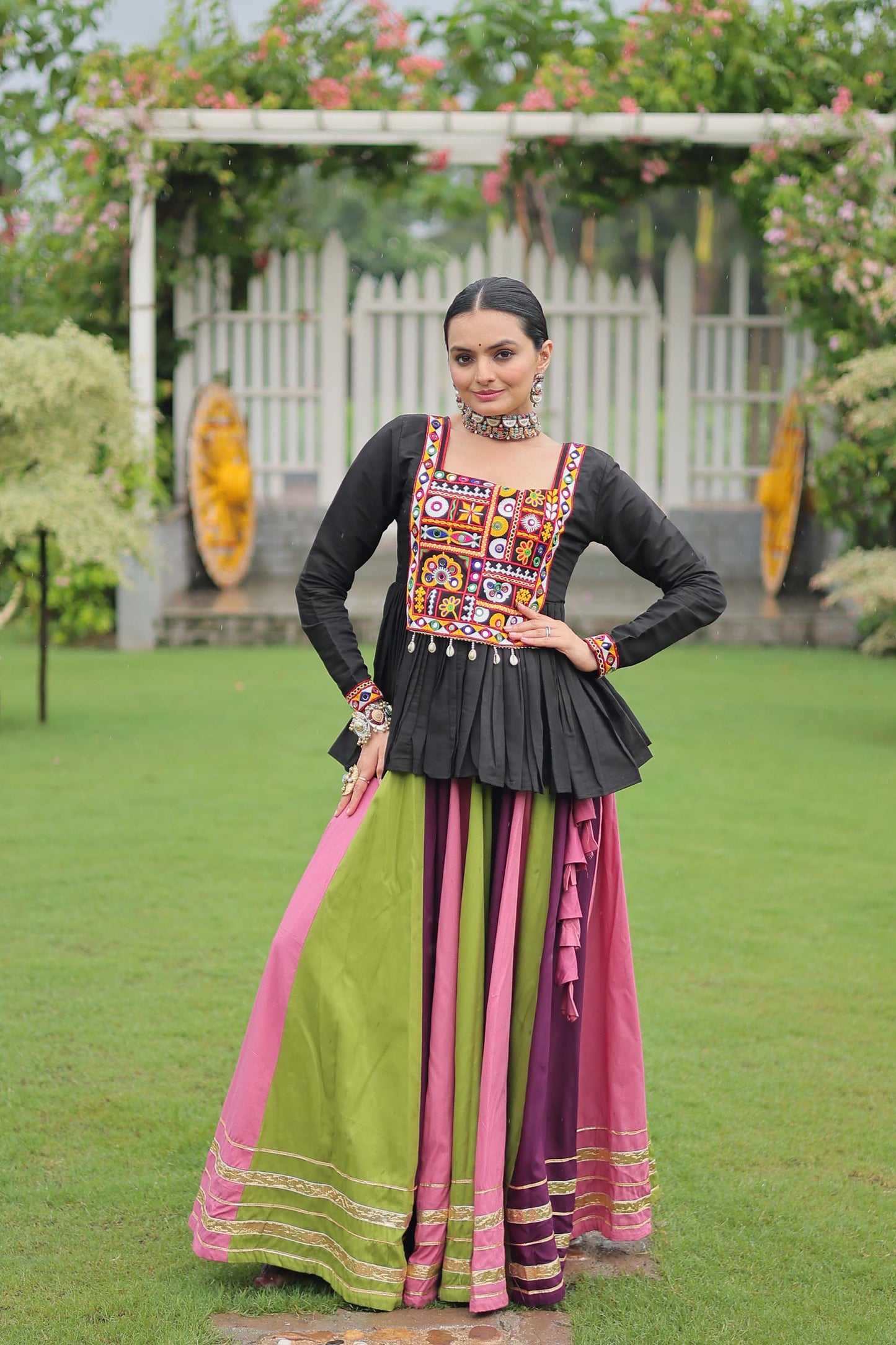 Lorenvalley Fashion Multicolor Rayon with Attractive Gota-Patti Lace Lehenga Choli | Swadesiicart