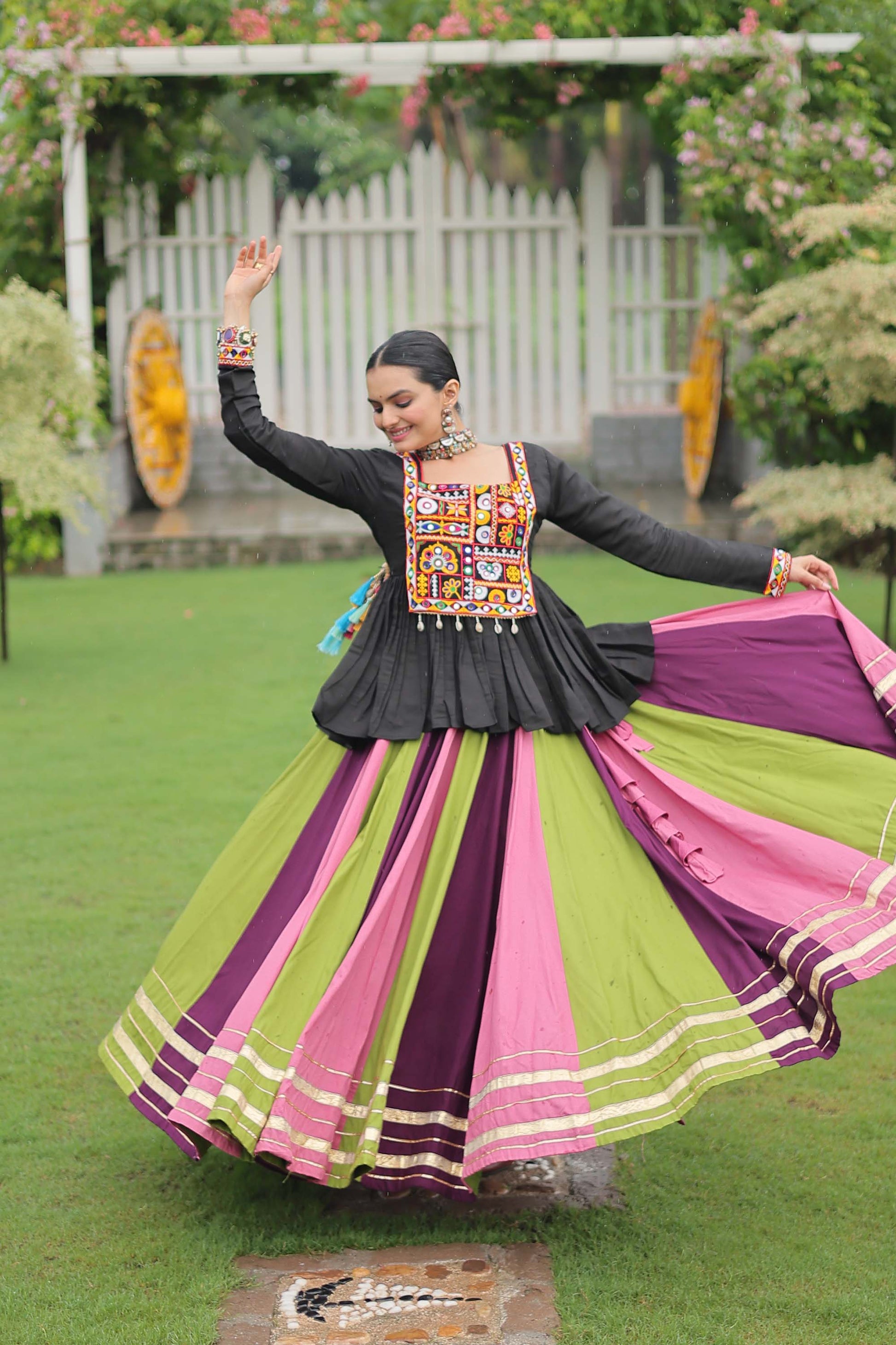 Lorenvalley Fashion Multicolor Rayon with Attractive Gota-Patti Lace Lehenga Choli | Swadesiicart