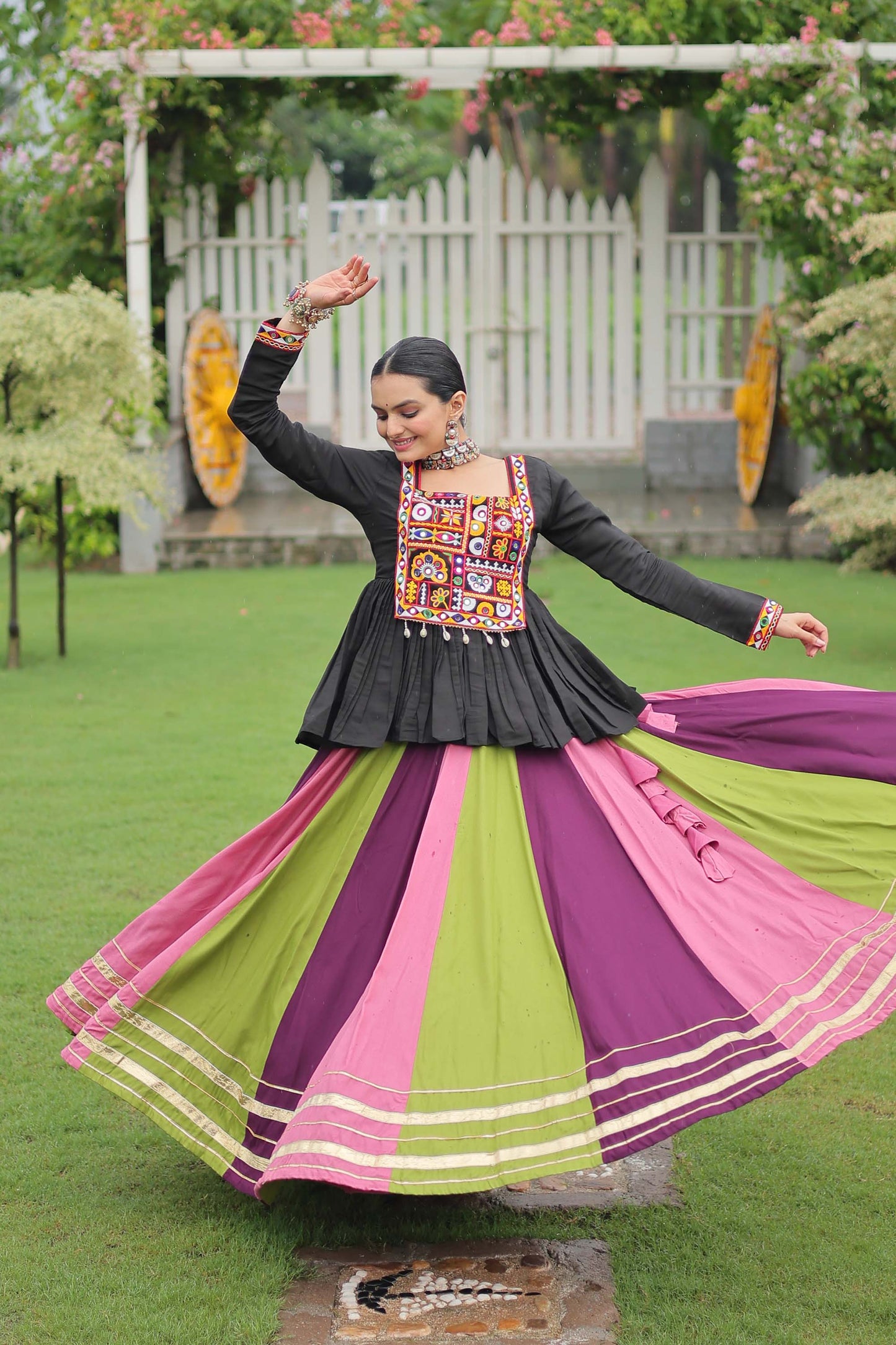 Lorenvalley Fashion Multicolor Rayon with Attractive Gota-Patti Lace Lehenga Choli | Swadesiicart