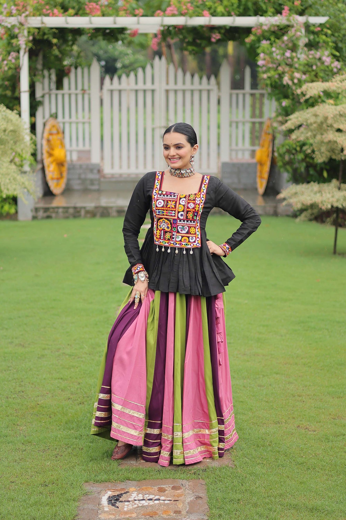 Lorenvalley Fashion Multicolor Rayon with Attractive Gota-Patti Lace Lehenga Choli | Swadesiicart