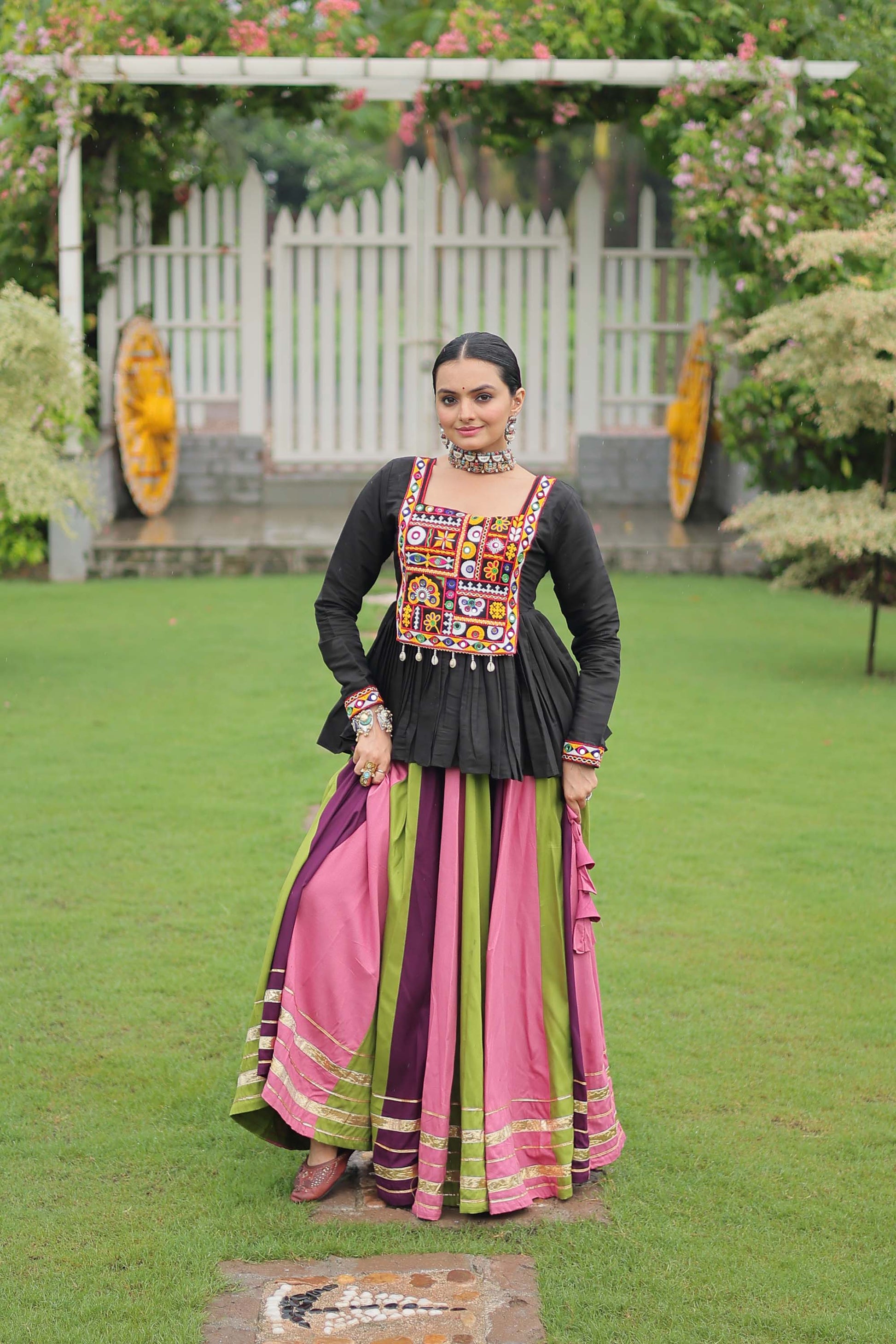 Lorenvalley Fashion Multicolor Rayon with Attractive Gota-Patti Lace Lehenga Choli | Swadesiicart