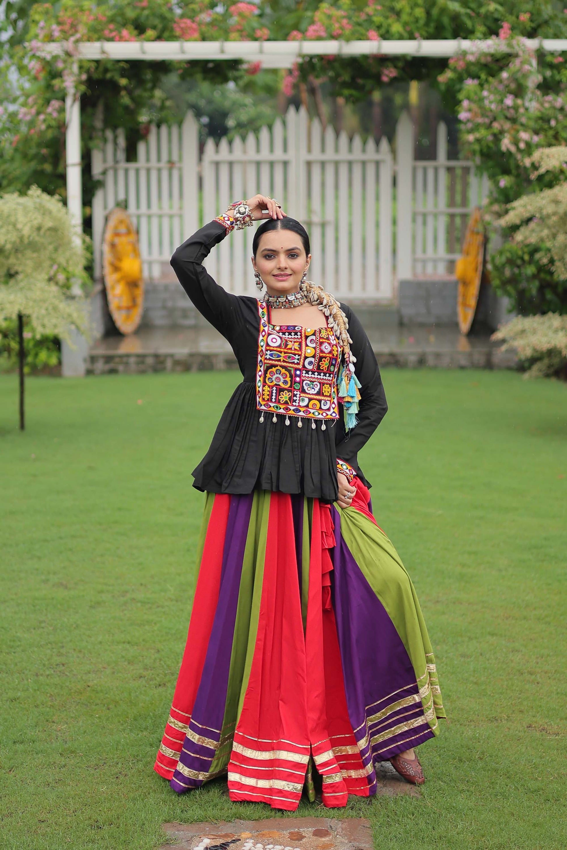 Lorenvalley Fashion Multicolor Rayon with Attractive Gota-Patti Lace Lehenga Choli | Swadesiicart
