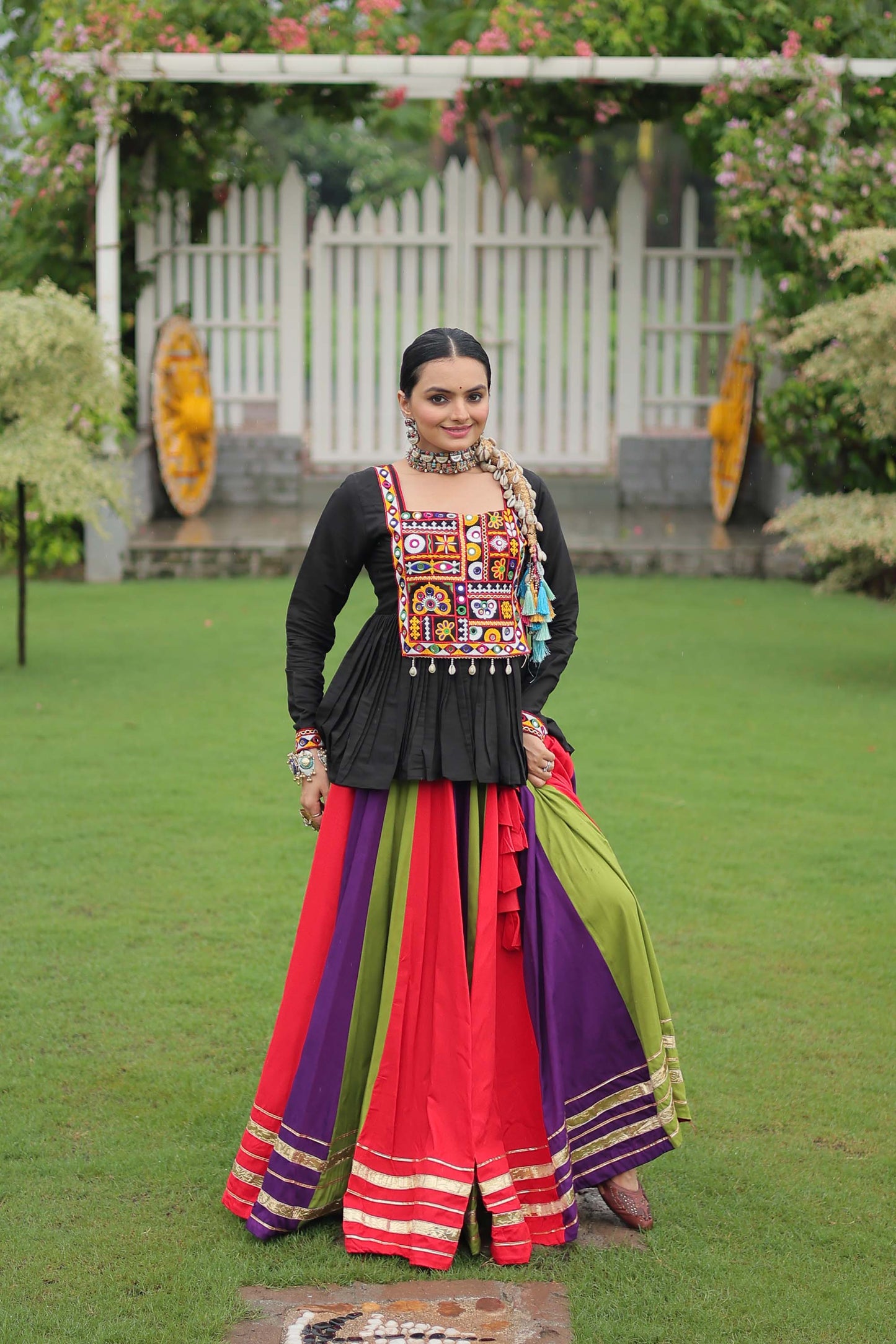 Lorenvalley Fashion Multicolor Rayon with Attractive Gota-Patti Lace Lehenga Choli | Swadesiicart