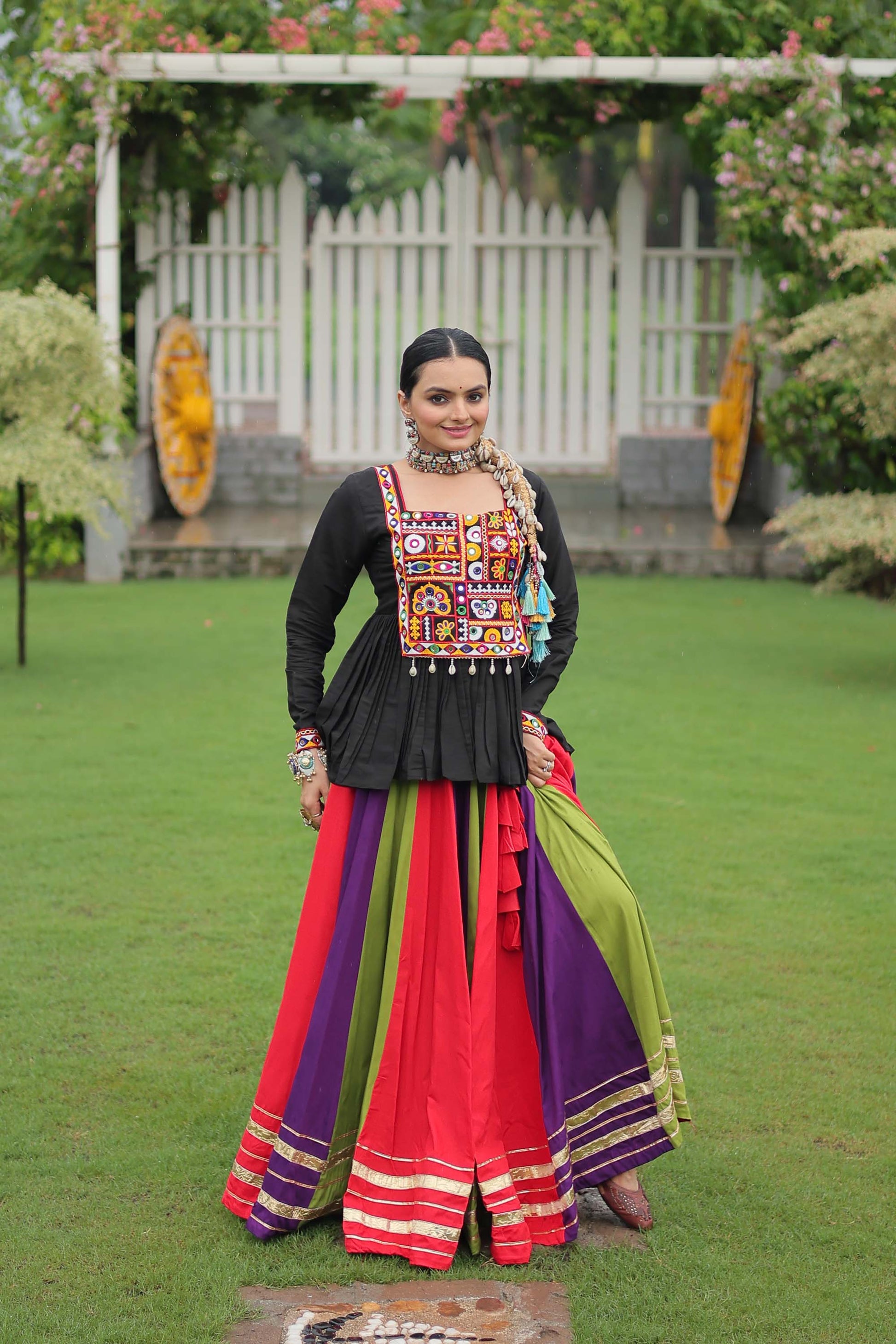 Lorenvalley Fashion Multicolor Rayon with Attractive Gota-Patti Lace Lehenga Choli | Swadesiicart