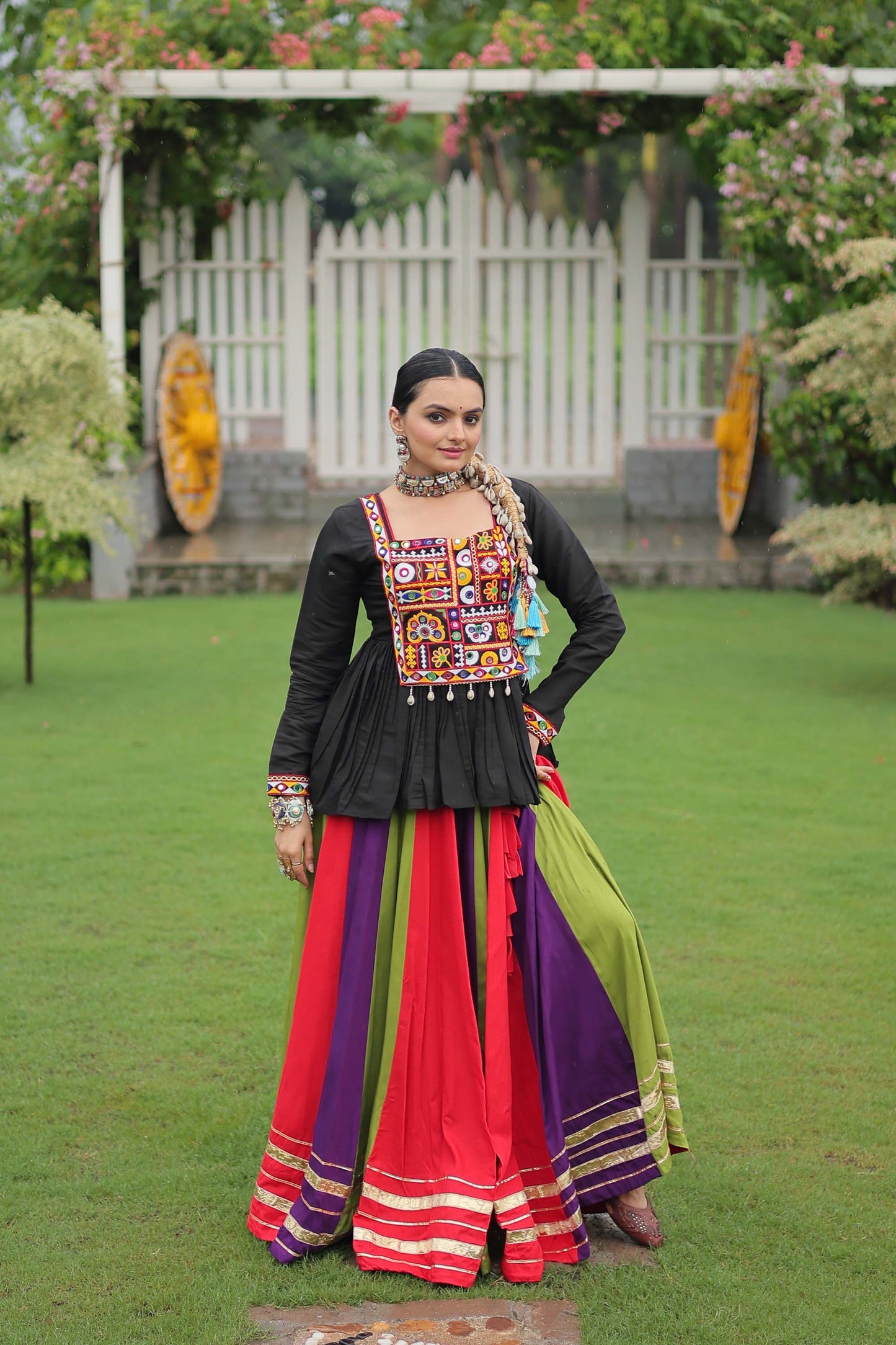 Lorenvalley Fashion Multicolor Rayon with Attractive Gota-Patti Lace Lehenga Choli | Swadesiicart
