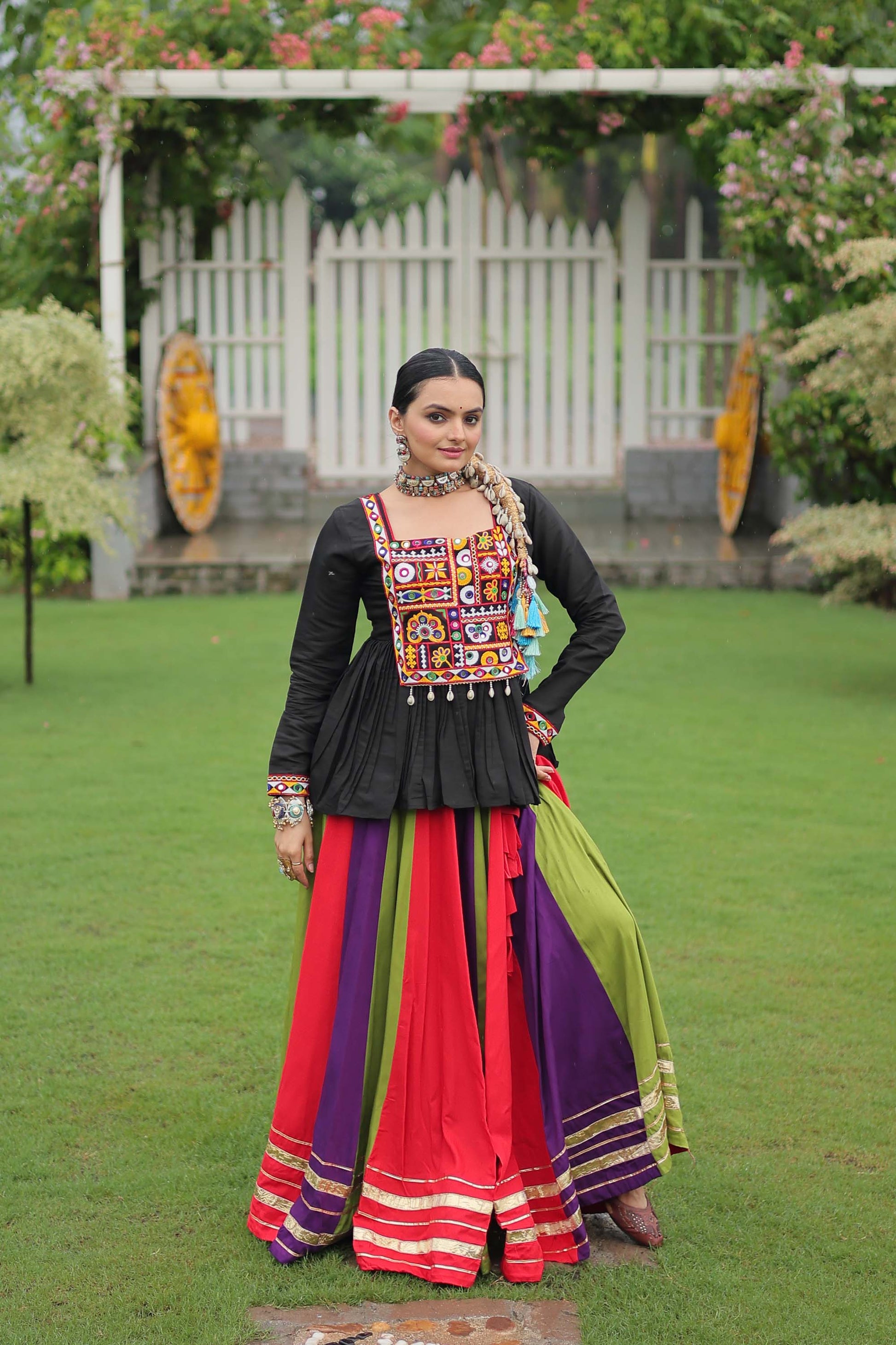 Lorenvalley Fashion Multicolor Rayon with Attractive Gota-Patti Lace Lehenga Choli | Swadesiicart