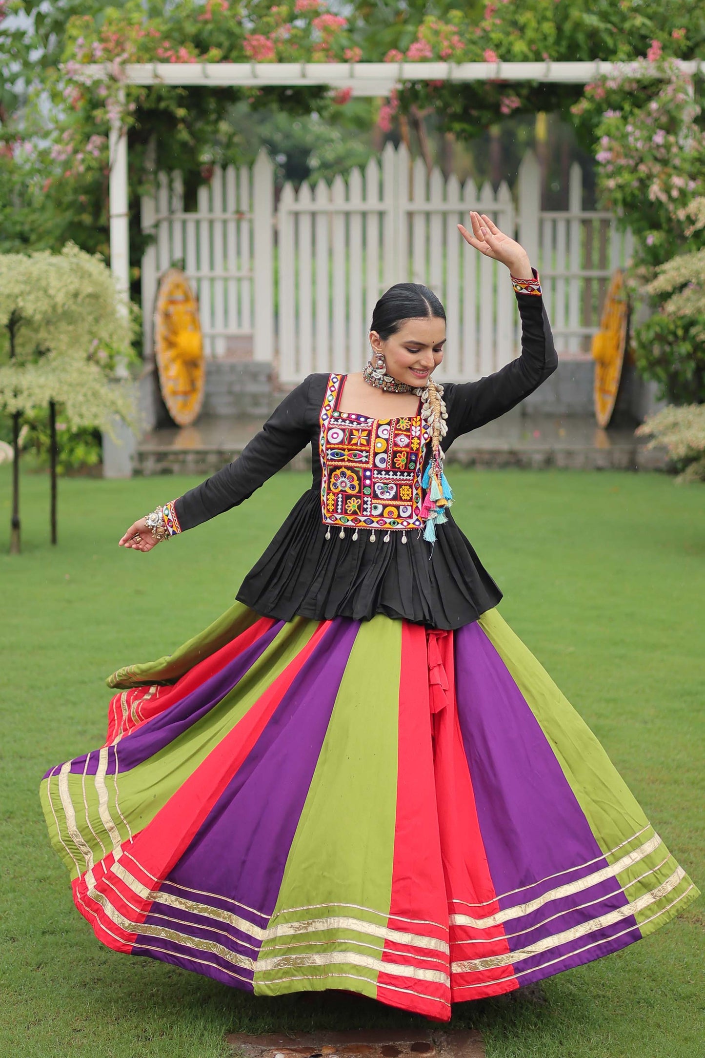 Lorenvalley Fashion Multicolor Rayon with Attractive Gota-Patti Lace Lehenga Choli | Swadesiicart