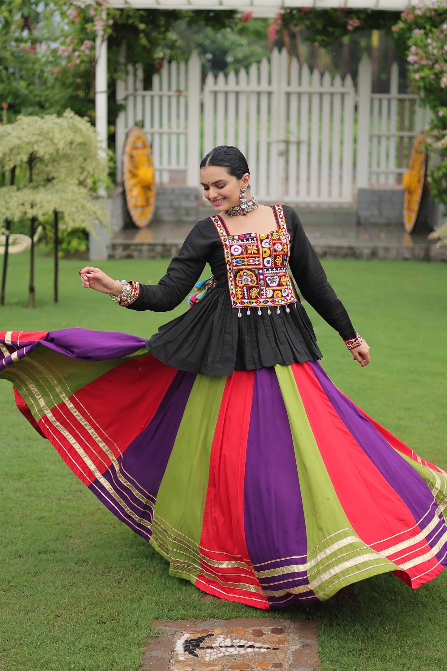 Lorenvalley Fashion Multicolor Rayon with Attractive Gota-Patti Lace Lehenga Choli | Swadesiicart