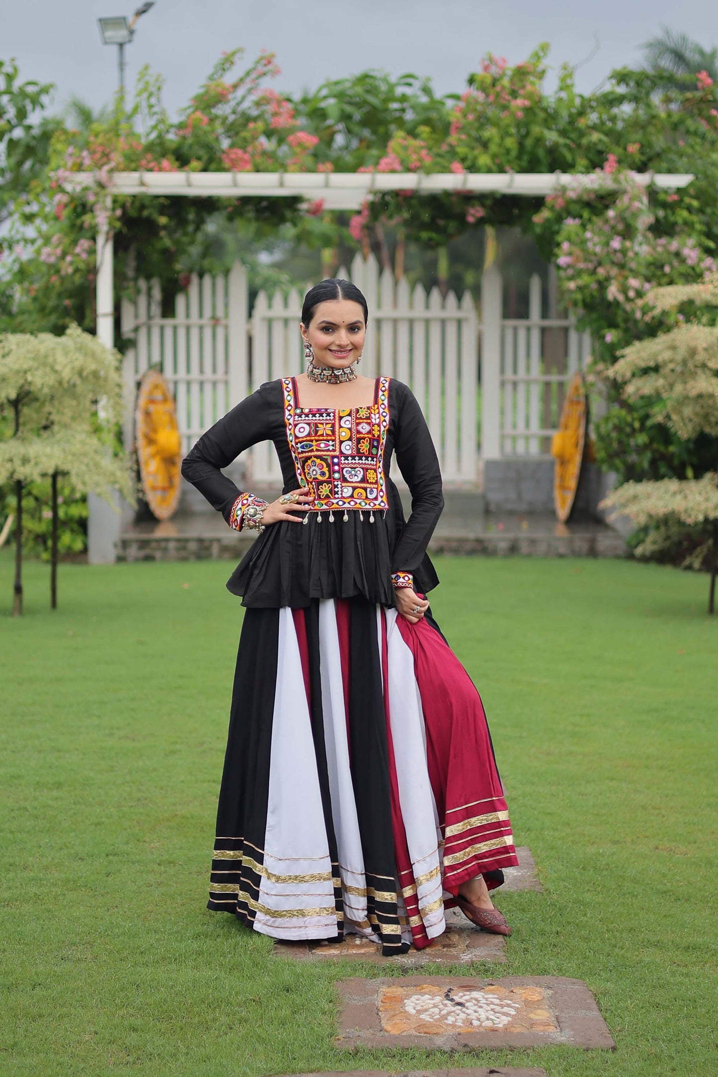 Lorenvalley Fashion Multicolor Rayon with Attractive Gota-Patti Lace Lehenga Choli | Swadesiicart