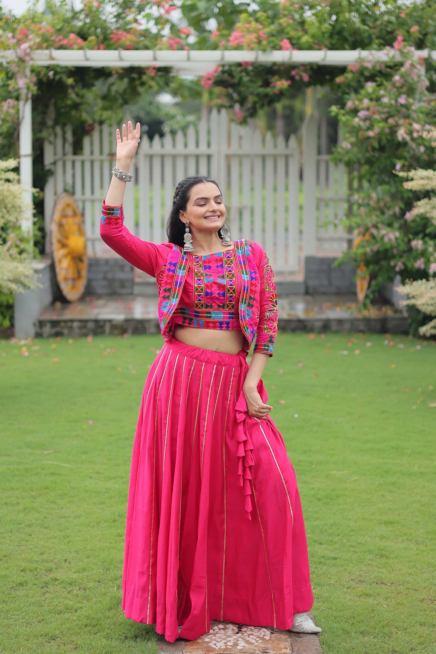 Lorenvalley Fashion Pink Roman Silk with Attractive Gota-Patti Lace Lehenga Choli | Swadesiicart