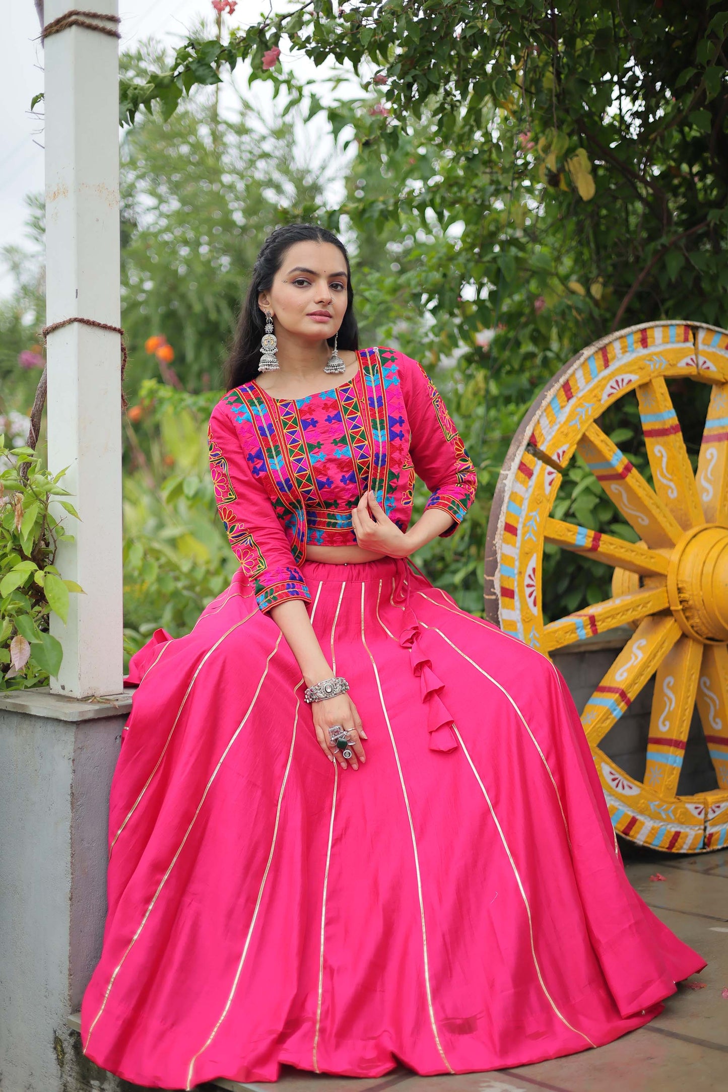 Lorenvalley Fashion Pink Roman Silk with Attractive Gota-Patti Lace Lehenga Choli | Swadesiicart