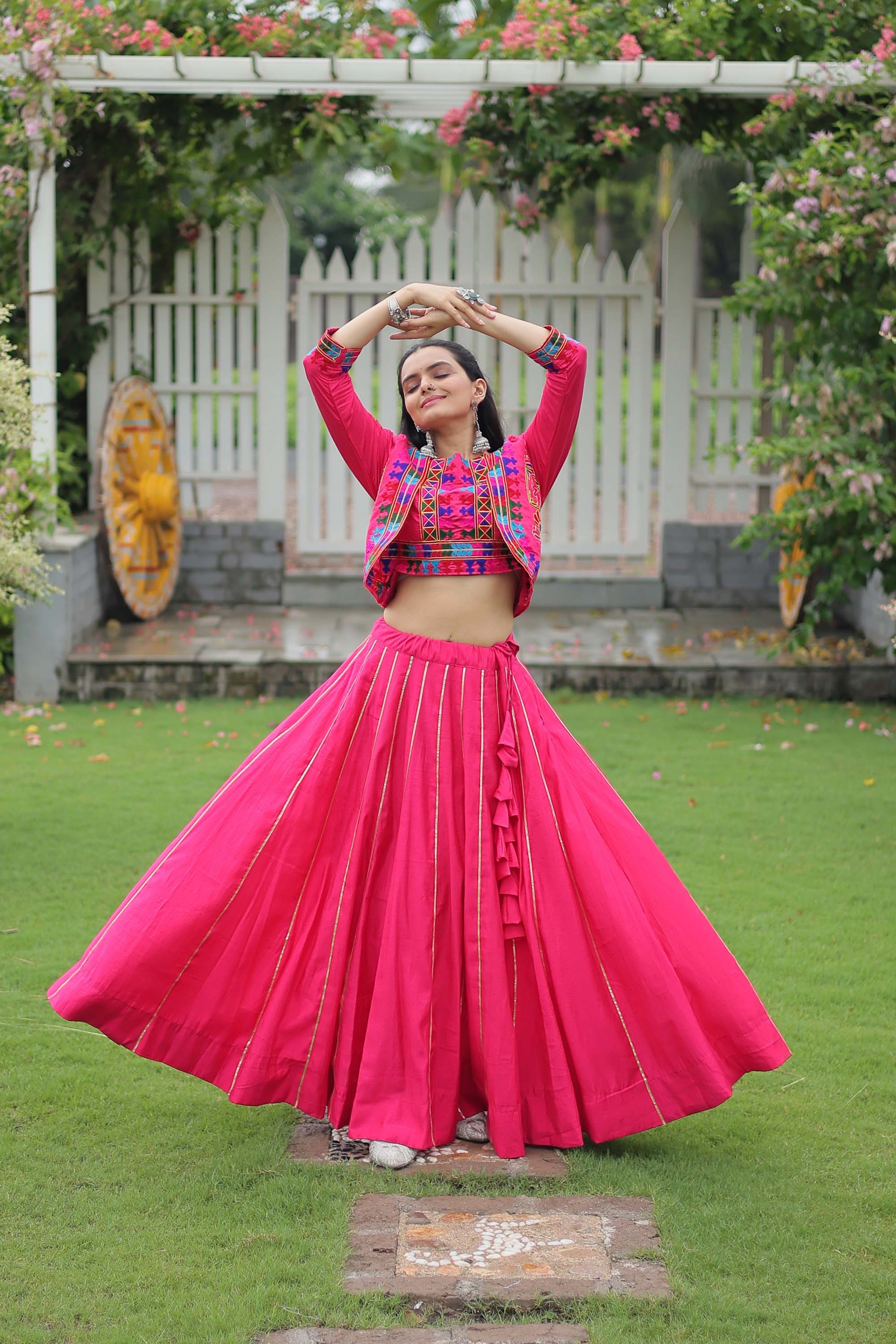 Lorenvalley Fashion Pink Roman Silk with Attractive Gota-Patti Lace Lehenga Choli | Swadesiicart