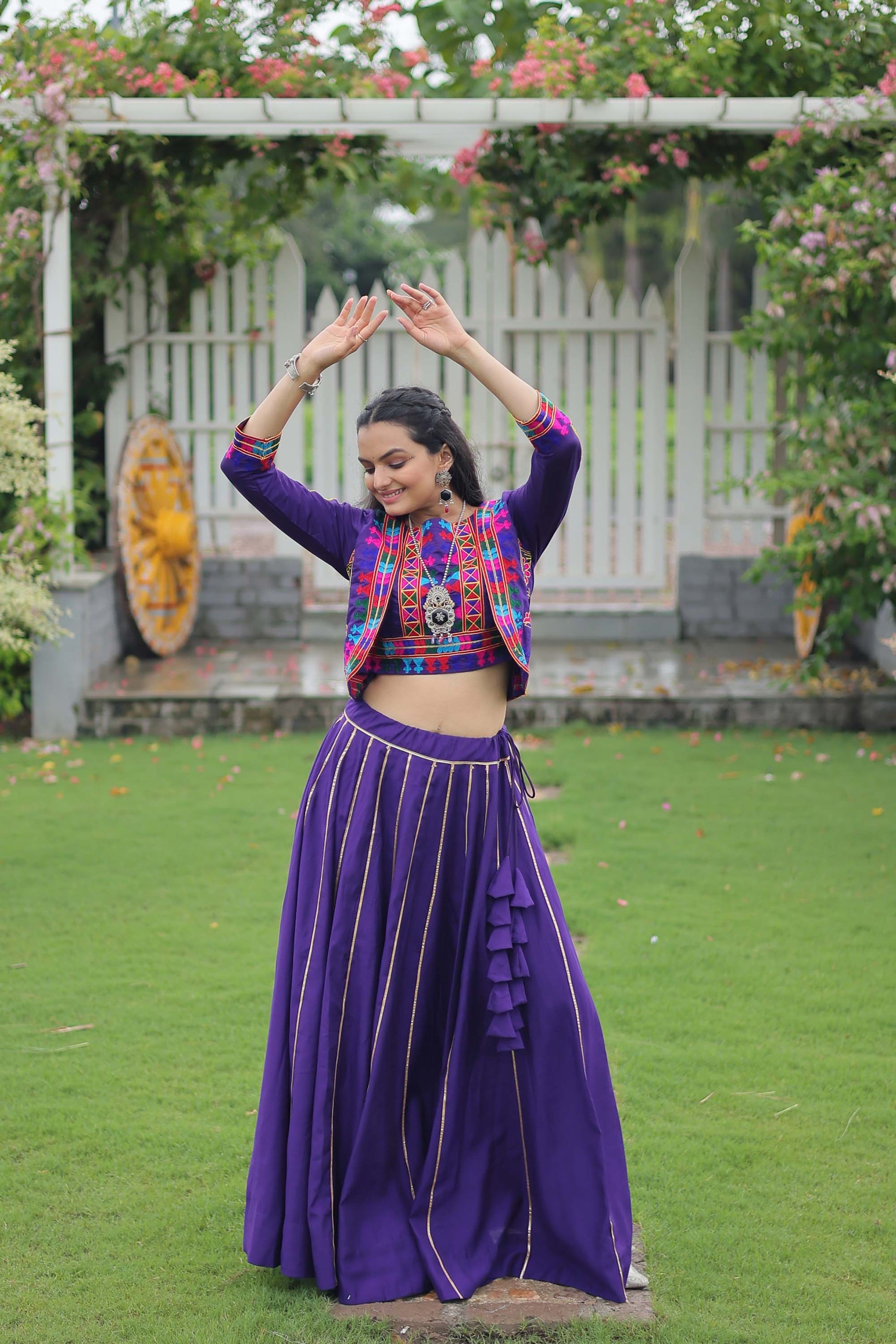 Lorenvalley Fashion Purple Roman Silk with Attractive Gota-Patti Lace Lehenga Choli | Swadesiicart