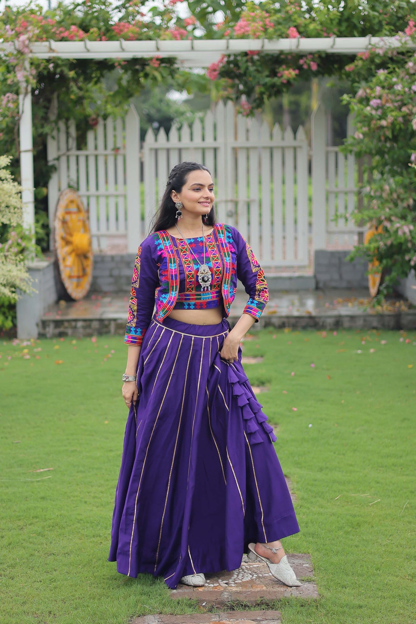 Lorenvalley Fashion Purple Roman Silk with Attractive Gota-Patti Lace Lehenga Choli | Swadesiicart