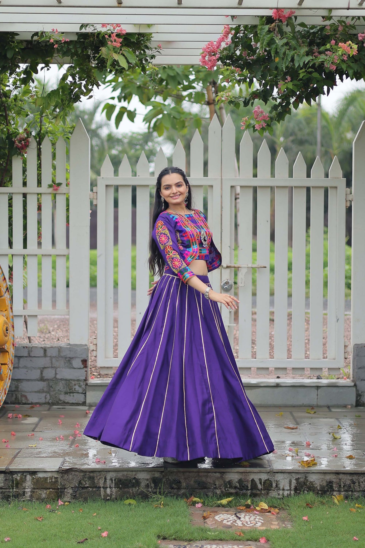 Lorenvalley Fashion Purple Roman Silk with Attractive Gota-Patti Lace Lehenga Choli | Swadesiicart