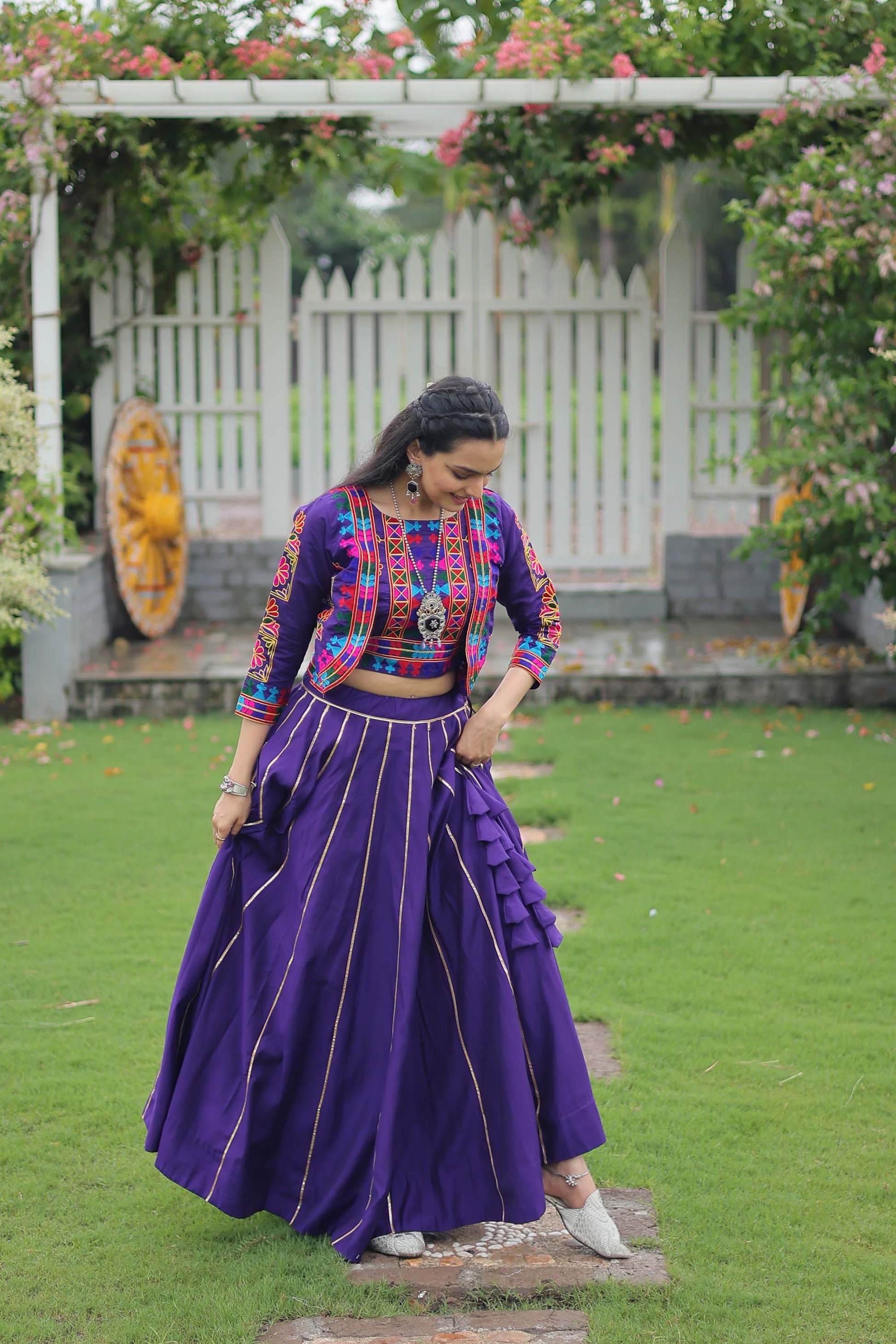 Lorenvalley Fashion Purple Roman Silk with Attractive Gota-Patti Lace Lehenga Choli | Swadesiicart