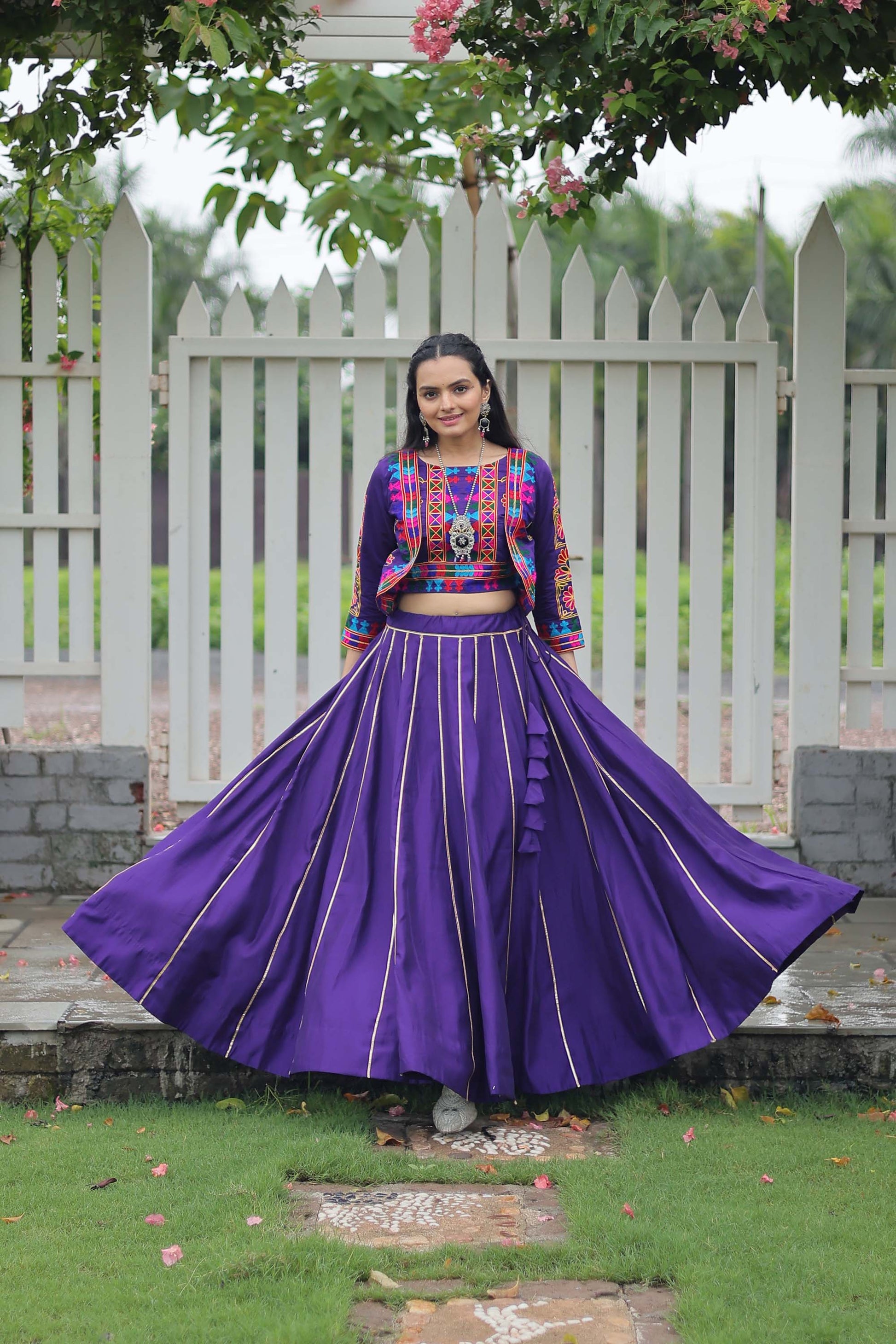 Lorenvalley Fashion Purple Roman Silk with Attractive Gota-Patti Lace Lehenga Choli | Swadesiicart