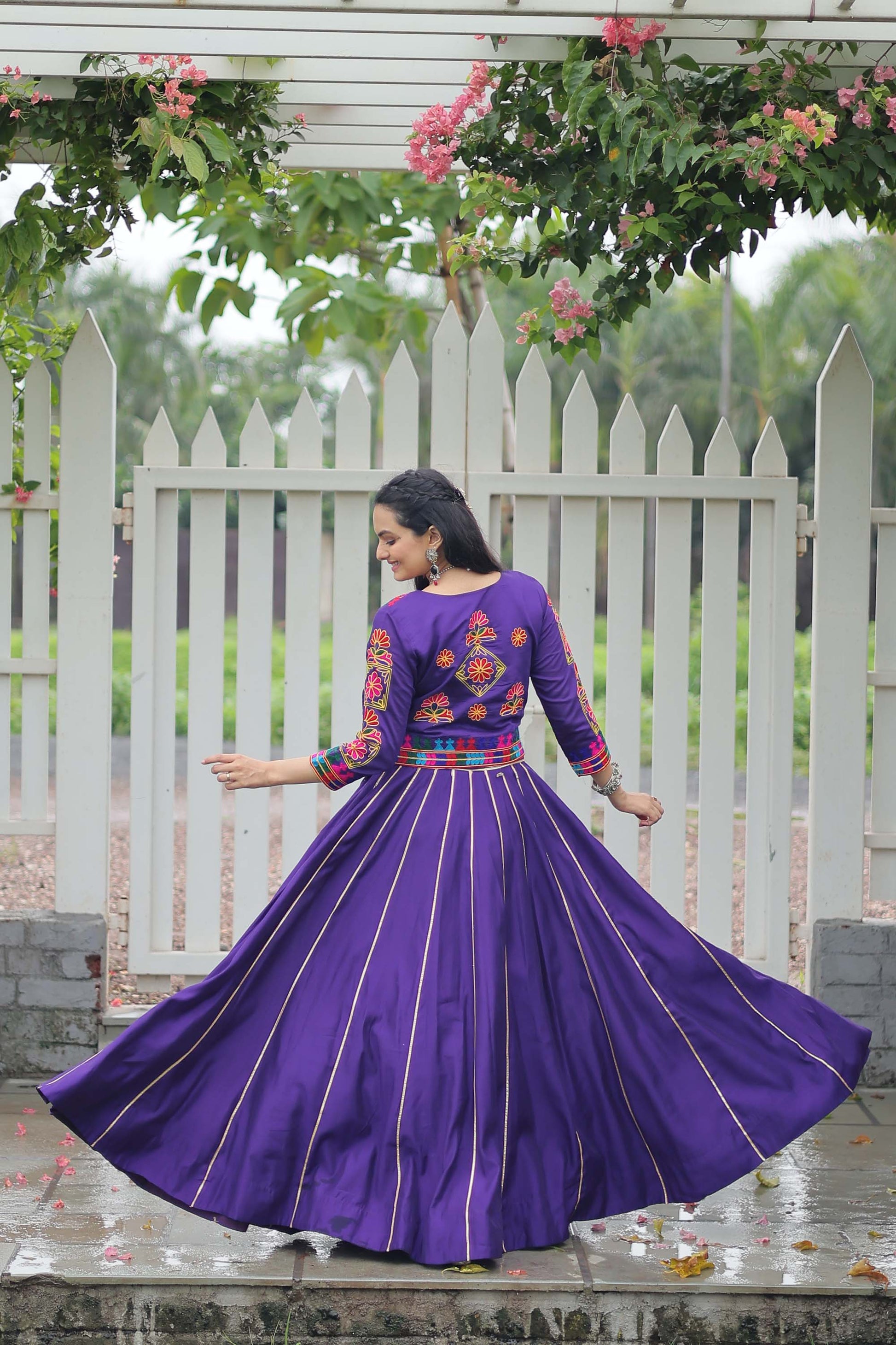 Lorenvalley Fashion Purple Roman Silk with Attractive Gota-Patti Lace Lehenga Choli | Swadesiicart