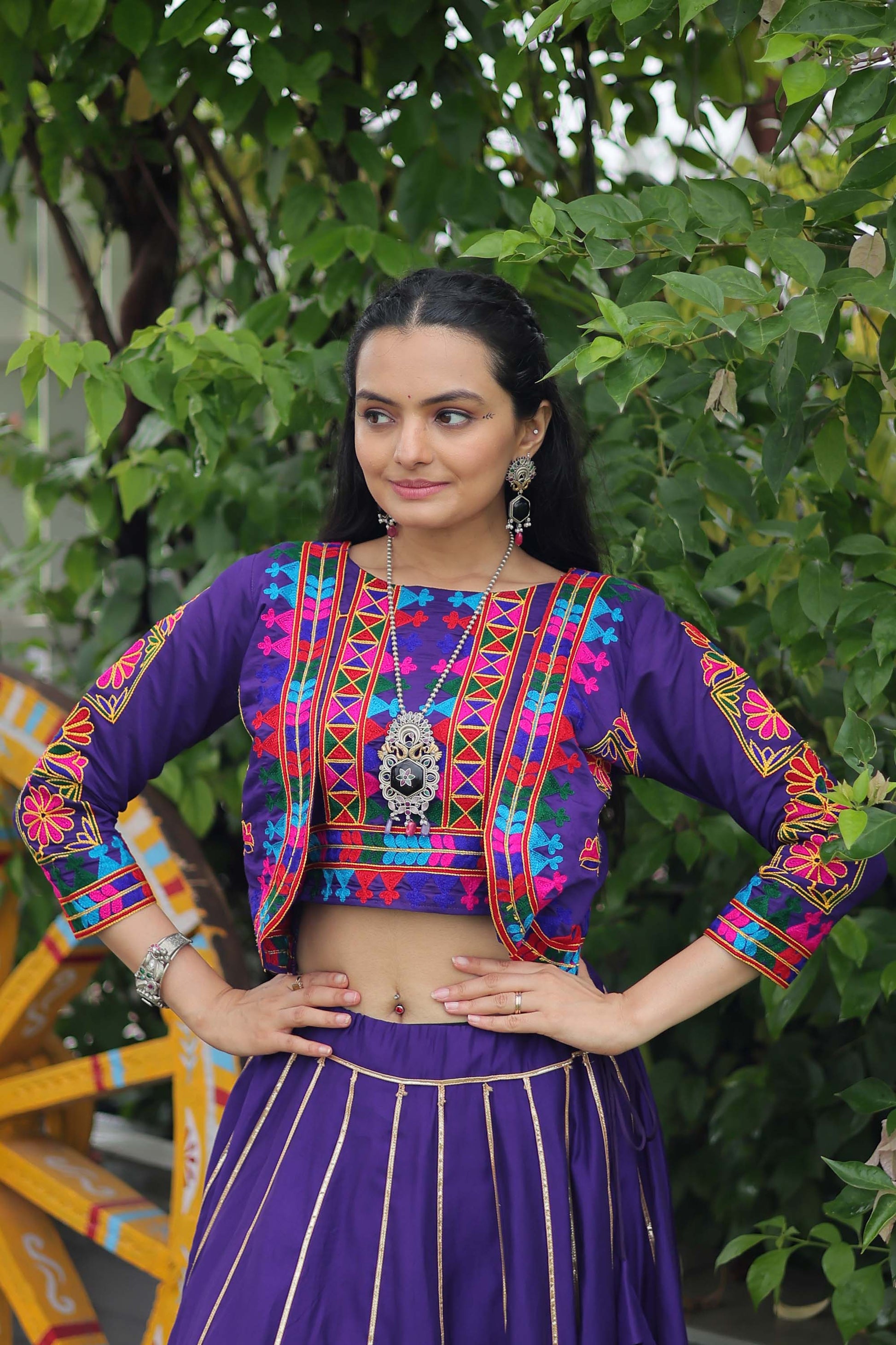 Lorenvalley Fashion Purple Roman Silk with Attractive Gota-Patti Lace Lehenga Choli | Swadesiicart