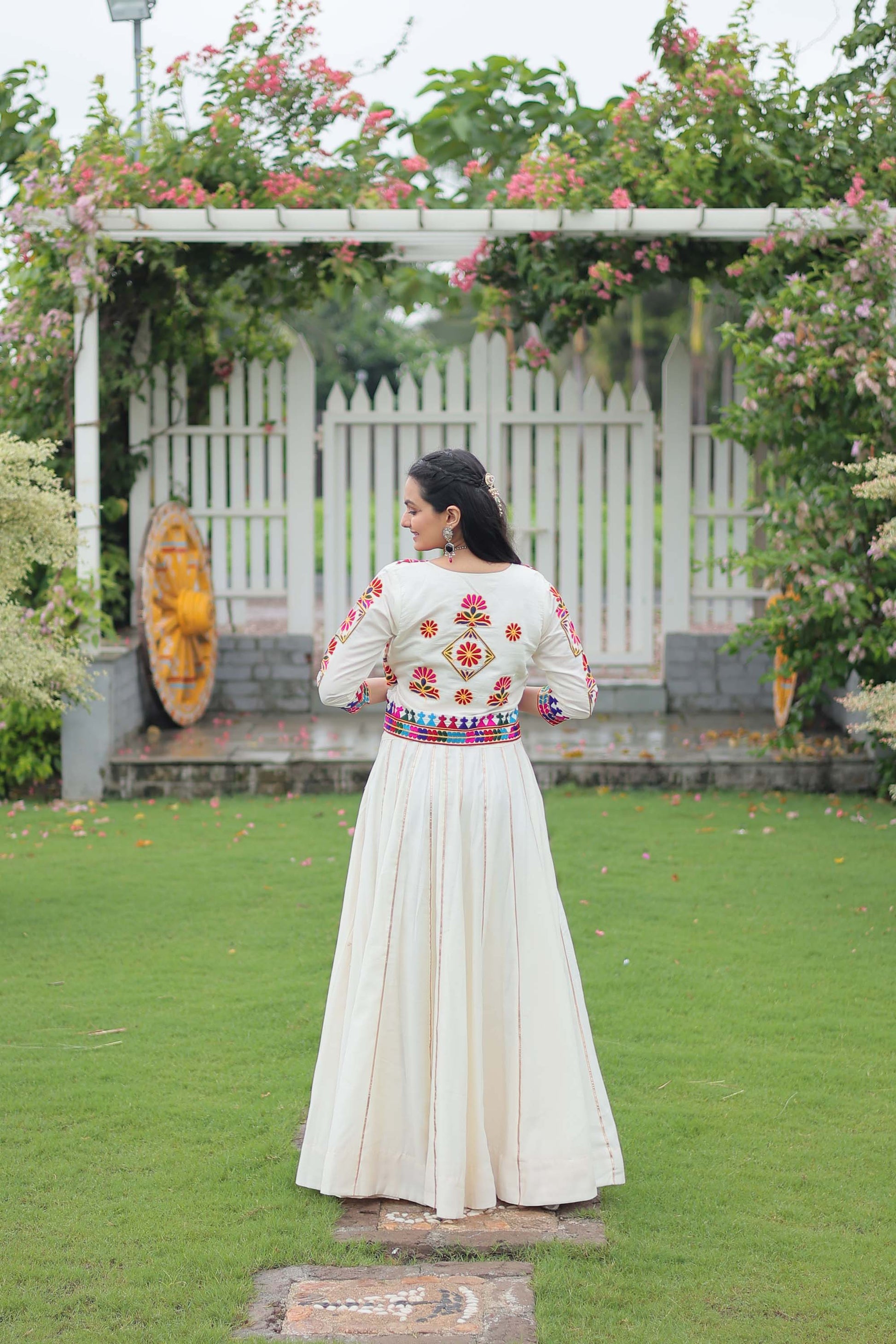 Lorenvalley Fashion White Roman Silk with Attractive Gota-Patti Lace Lehenga Choli | Swadesiicart