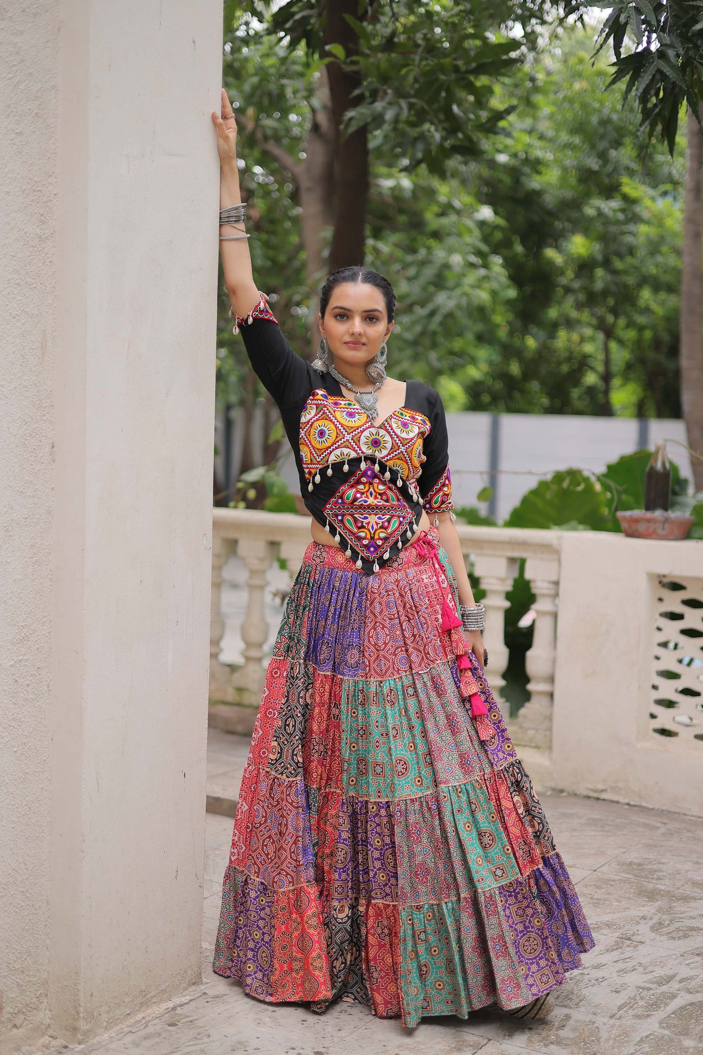 Lorenvalley Fashion Multicolor Cotton Print with With Gotta lace Work Lehenga Choli | Swadesiicart