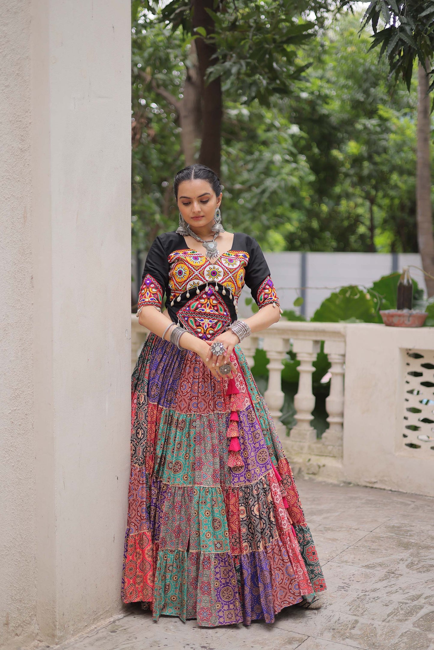 Lorenvalley Fashion Multicolor Cotton Print with With Gotta lace Work Lehenga Choli | Swadesiicart