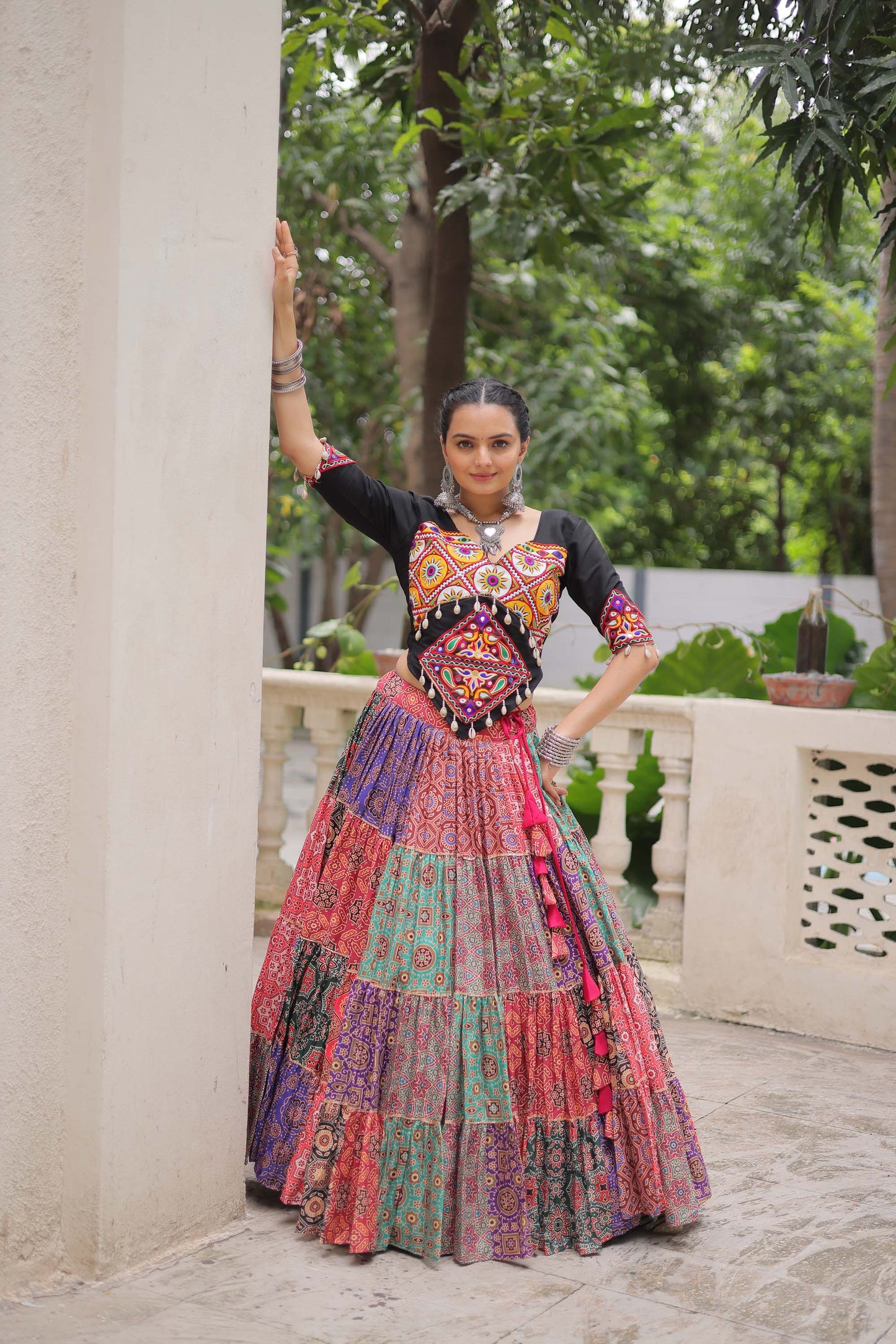 Lorenvalley Fashion Multicolor Cotton Print with With Gotta lace Work Lehenga Choli | Swadesiicart