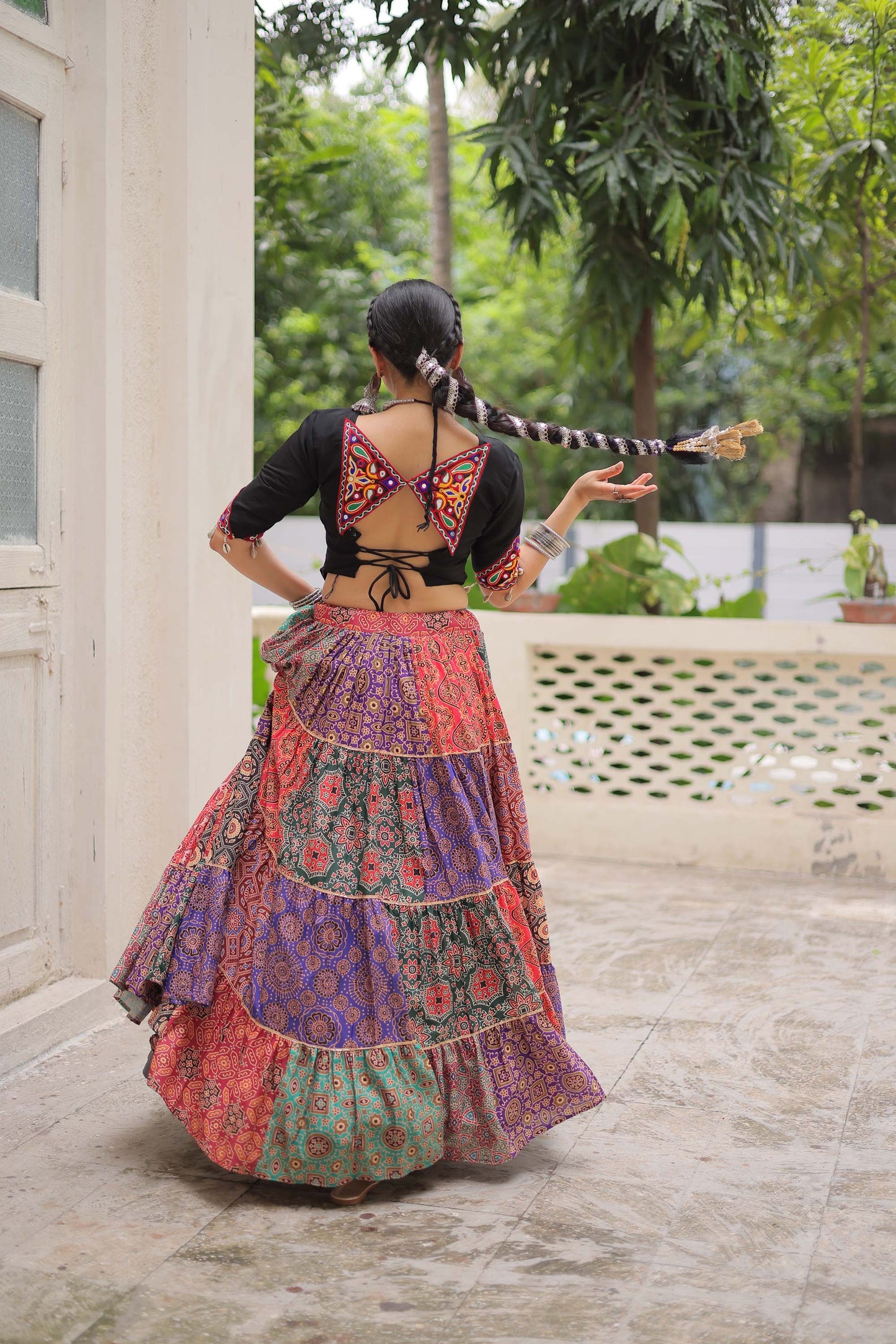 Lorenvalley Fashion Multicolor Cotton Print with With Gotta lace Work Lehenga Choli | Swadesiicart