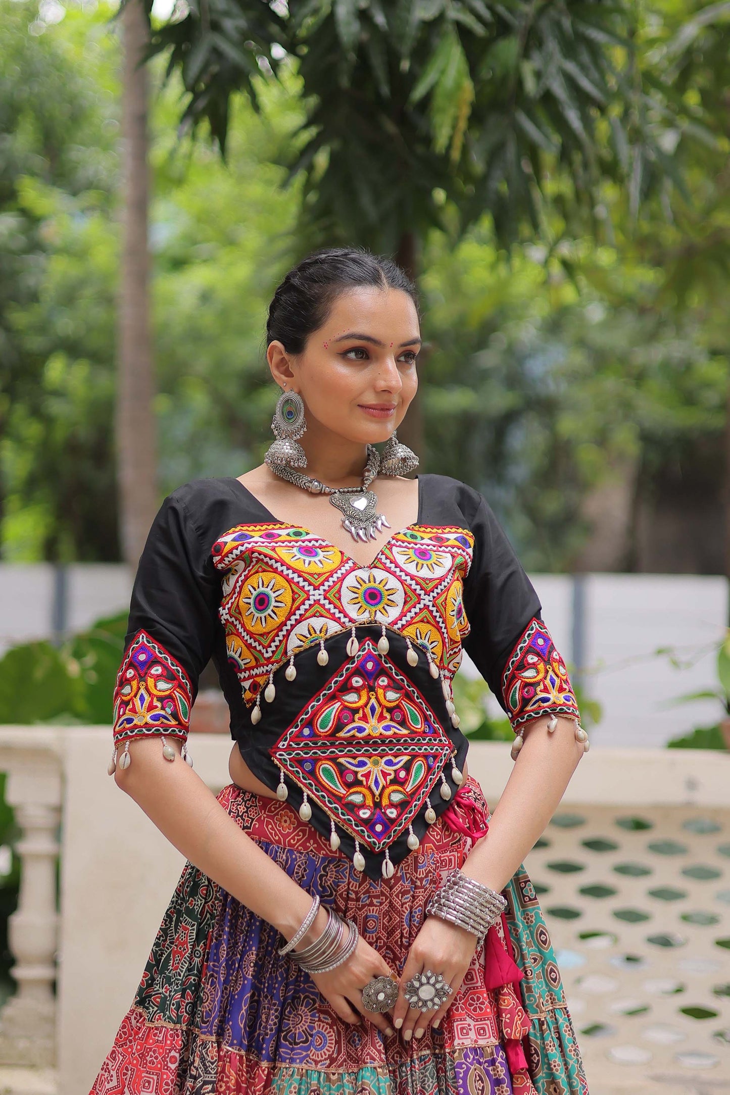 Lorenvalley Fashion Multicolor Cotton Print with With Gotta lace Work Lehenga Choli | Swadesiicart