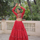 Lorenvalley Fashion Red Faux Georgette Bandhej Print with Gotta Patti Lace Work Lehenga Choli | Swadesiicart