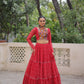 Lorenvalley Fashion Red Faux Georgette Bandhej Print with Gotta Patti Lace Work Lehenga Choli | Swadesiicart